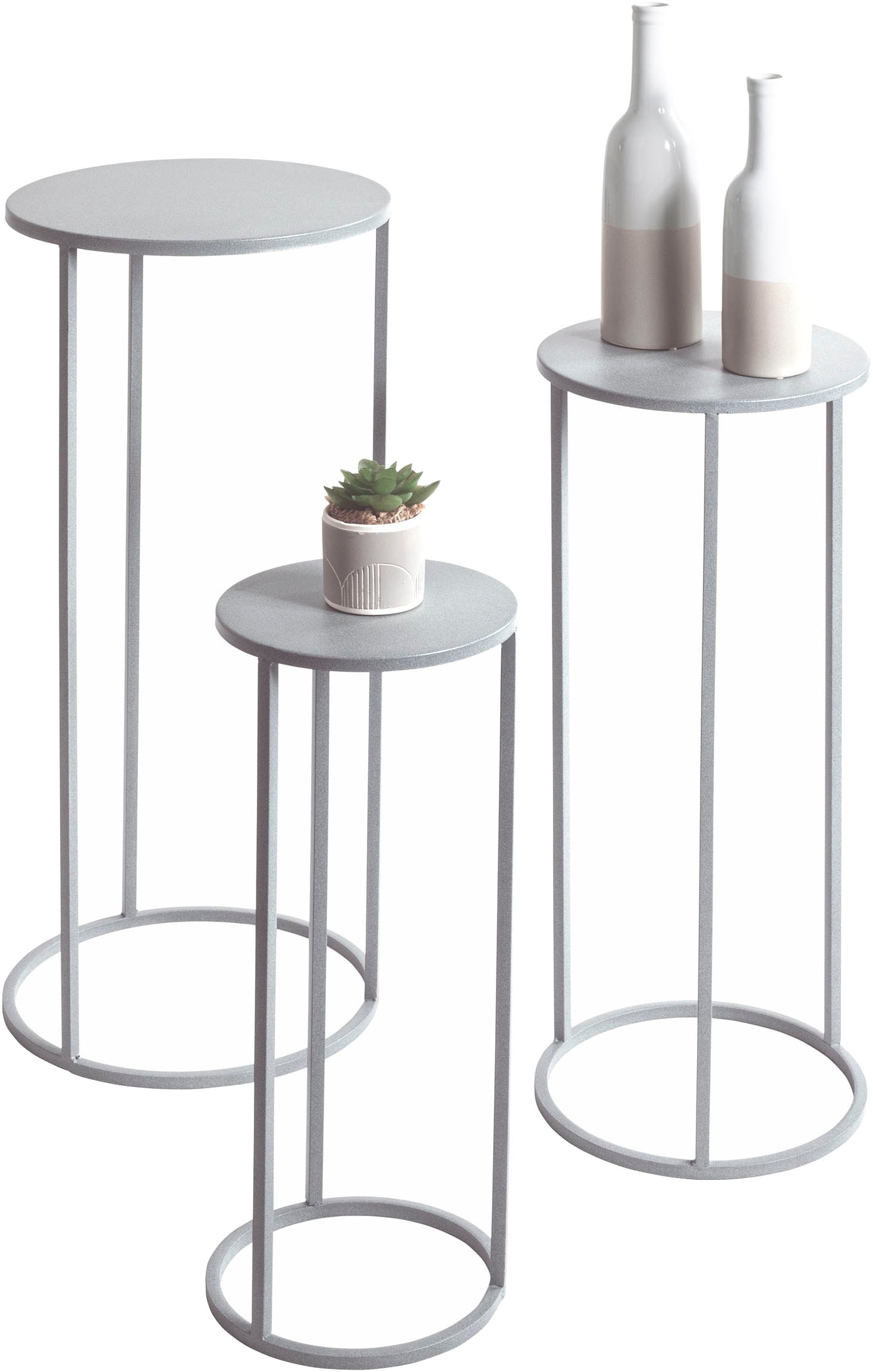 HAKU Blumentisch »Blumenpodest, Blumenständer, Pflanzsäule« Set, 3er Set, 3 Stk. tlg. rund - aus Metall Grau - Ø/H 20/50 und 25/60 und 30/70 cm
