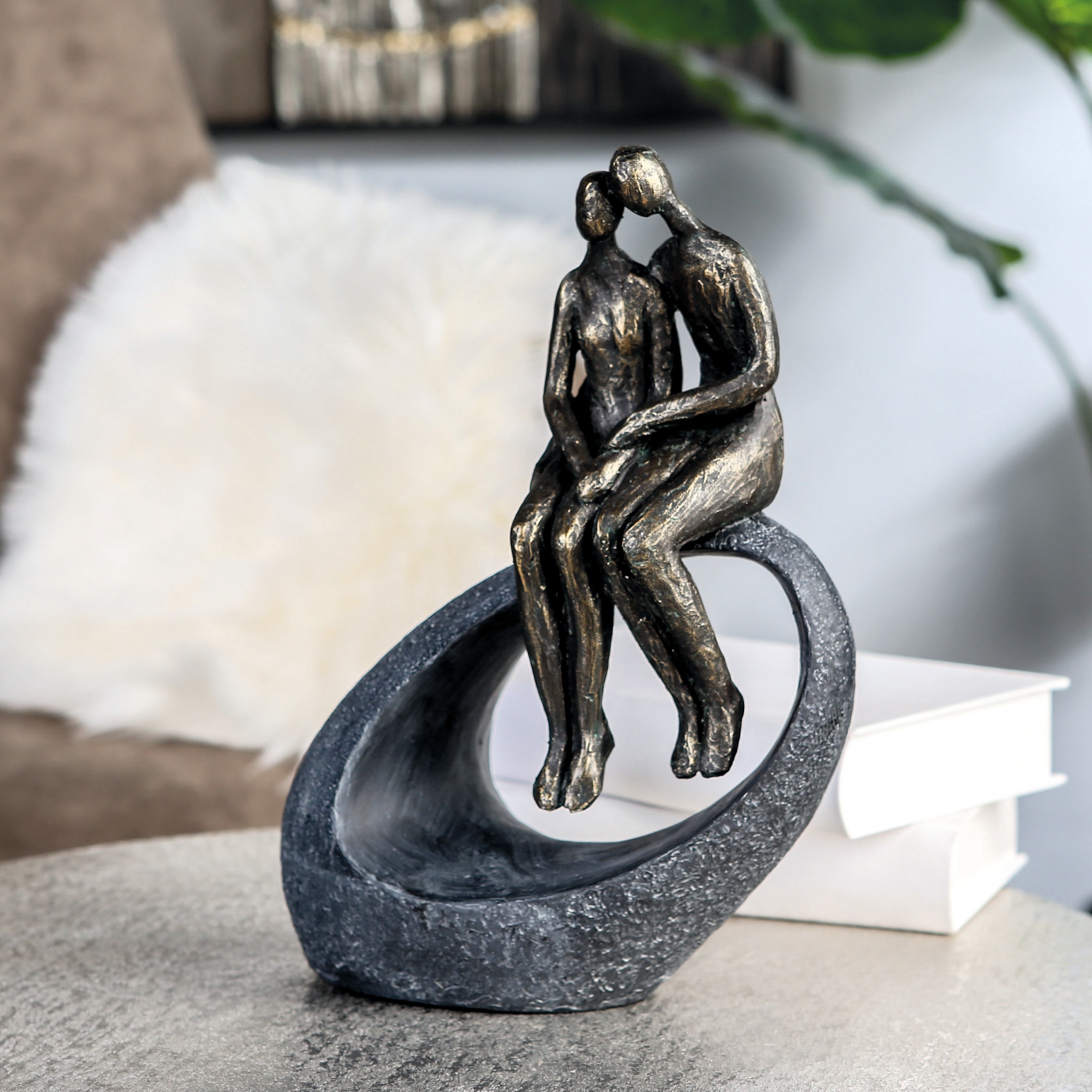 Casablanca by Gilde Dekofigur »Skulptur Moment, bronzefarben/grau«, Dekoobjekt, Höhe 27, Pärchen, mit Spruchanhänger, Wohnzimmer