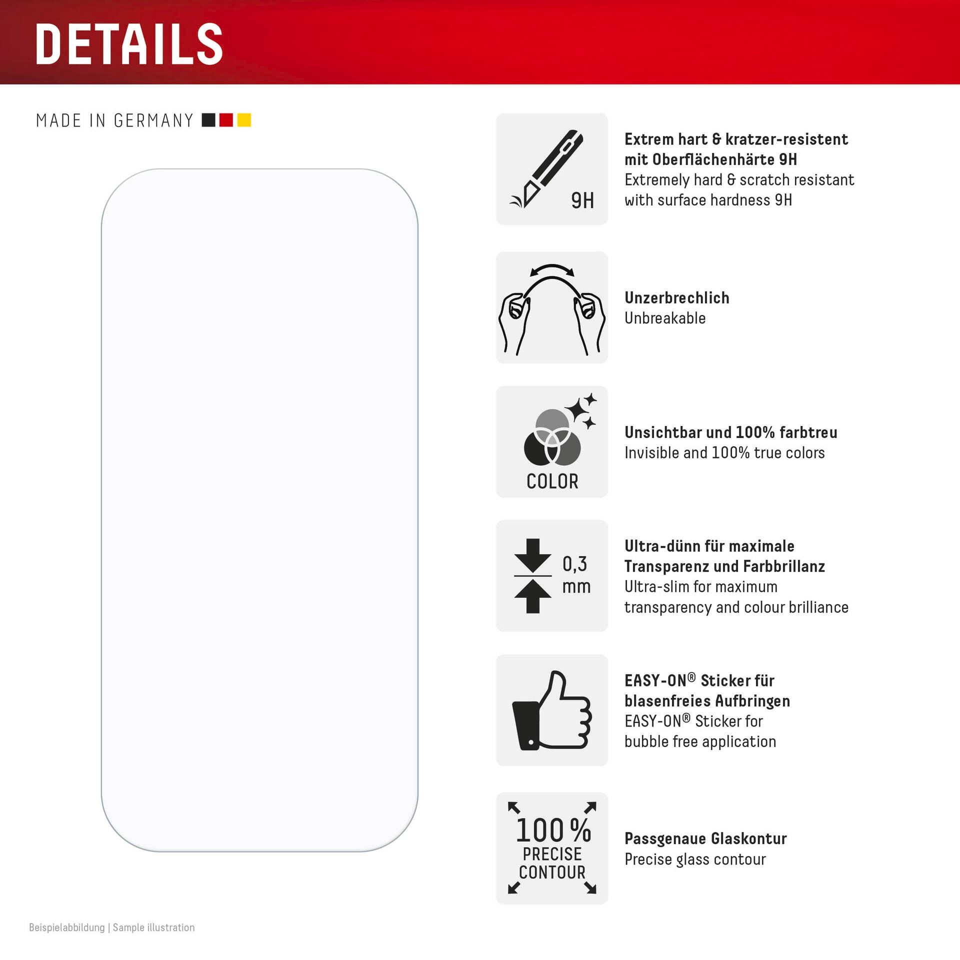 Displex Displayschutzglas »Smart Glass Screen Protection«, für Apple iPhone 16 Pro, Displayschutzfolie, Schutzfolie, Bildschirmschutz, kratz- & stoßfest