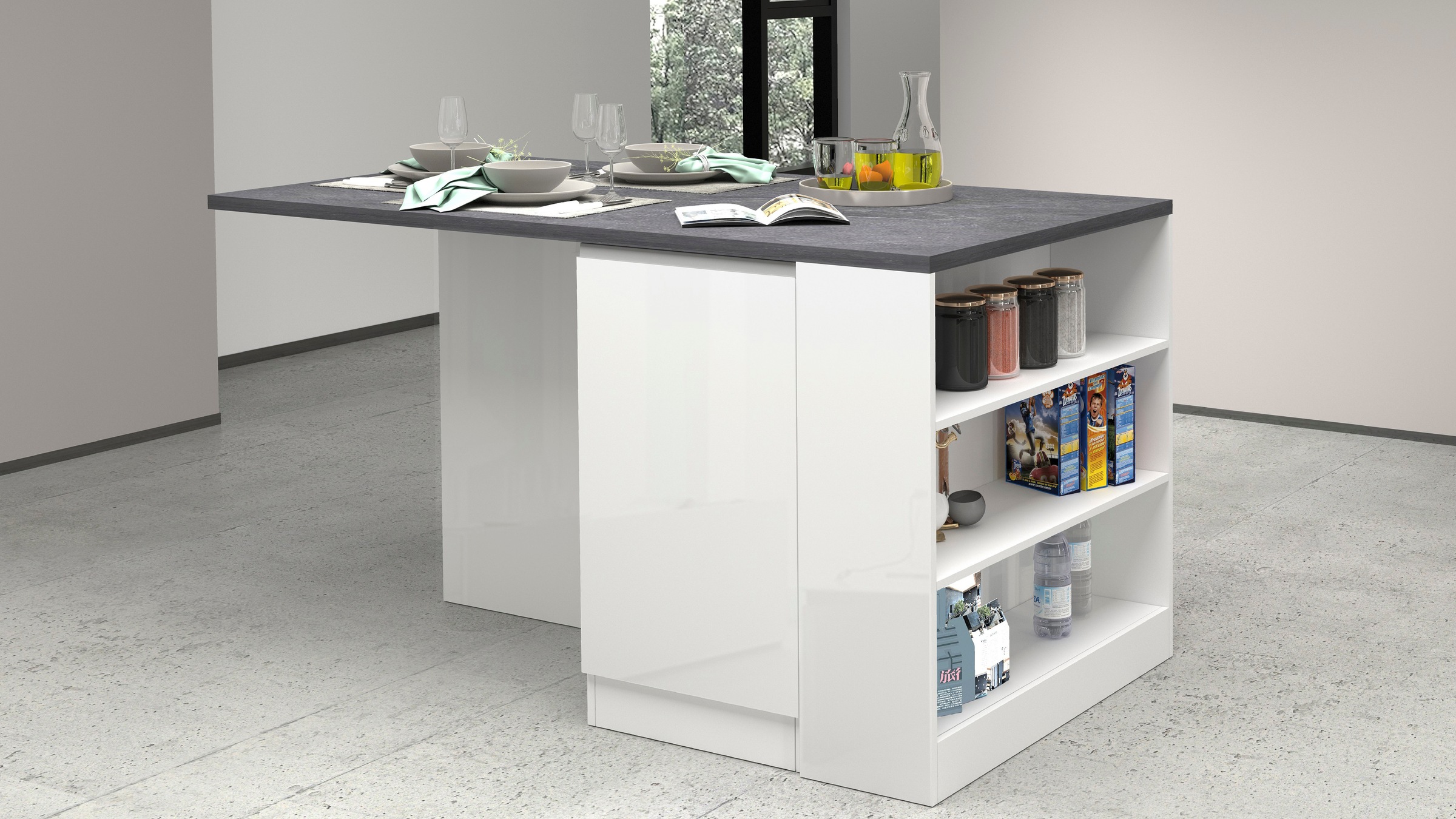 KOCHSTATION Kücheninsel »KS-Sole«, Breite 160 cm, 2 Türen, 4 offene Fächer günstig online kaufen
