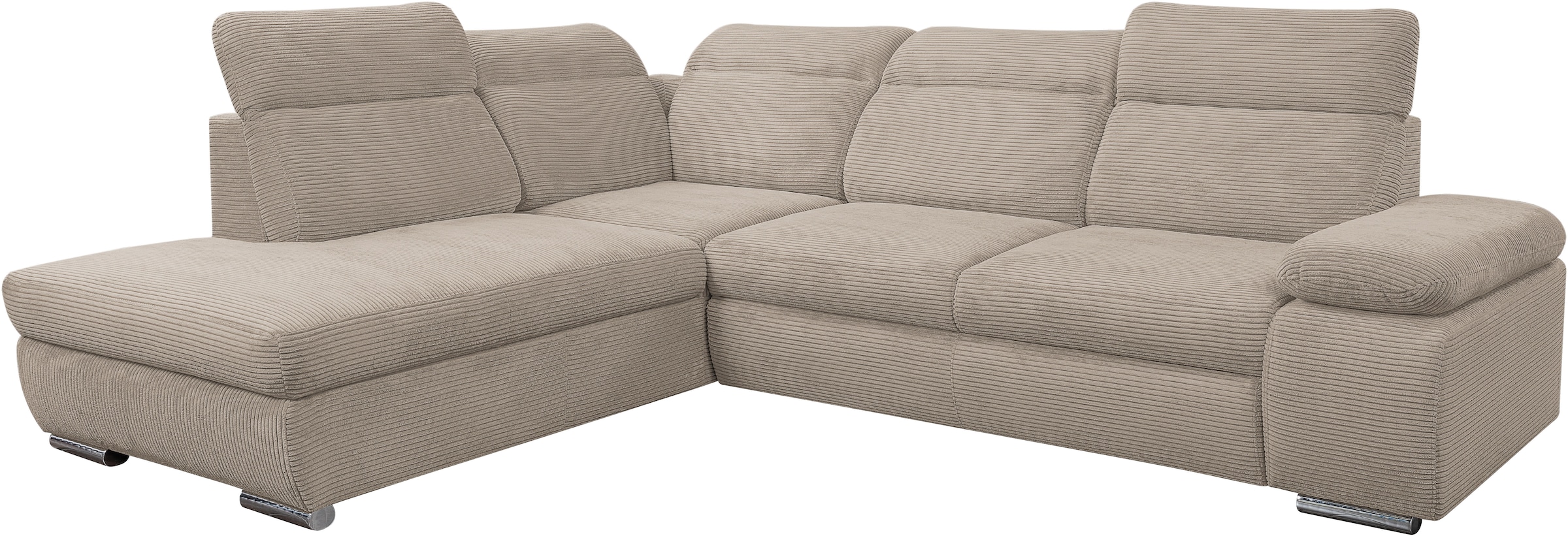WERK2 Ecksofa »Alicante Cord, inkl. Bettfunktion & Bettkasten, Breite 280cm, L-Form« Schlafsofa mit Bettkasten & verstellbaren Kopfstützen.