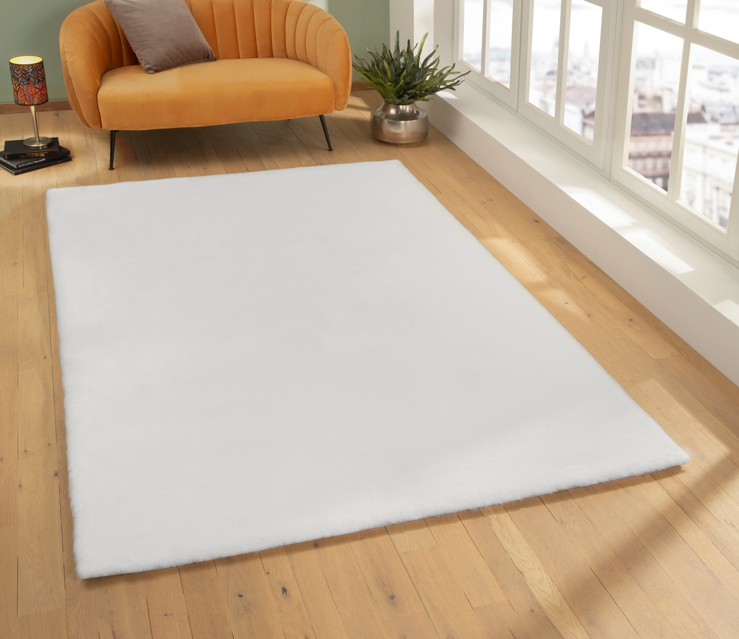 Fellteppich OTTO HOME "Rabbit, Kunstfell, Kaninchenfell-Haptik, Microfaser" Gr. 1, weiß, B:40cm H:42mm L:60cm