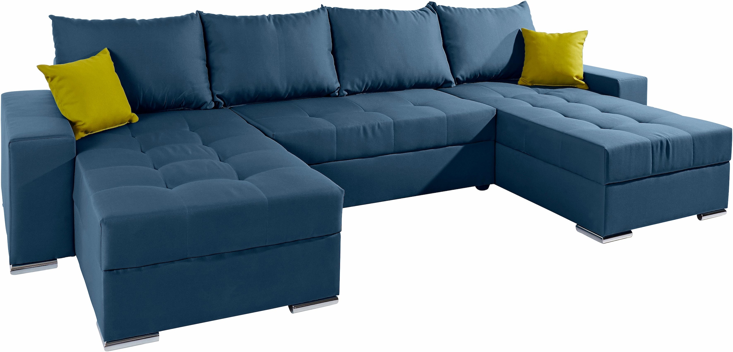 COLLECTION AB Wohnlandschaft »XL-Josy U-Form, Breite 313 cm, Flachgewebe, Struktur, Kunstleder«, inkl. Bettfunktion, Bettkasten, mit 4 gleich großen Rückenkissen