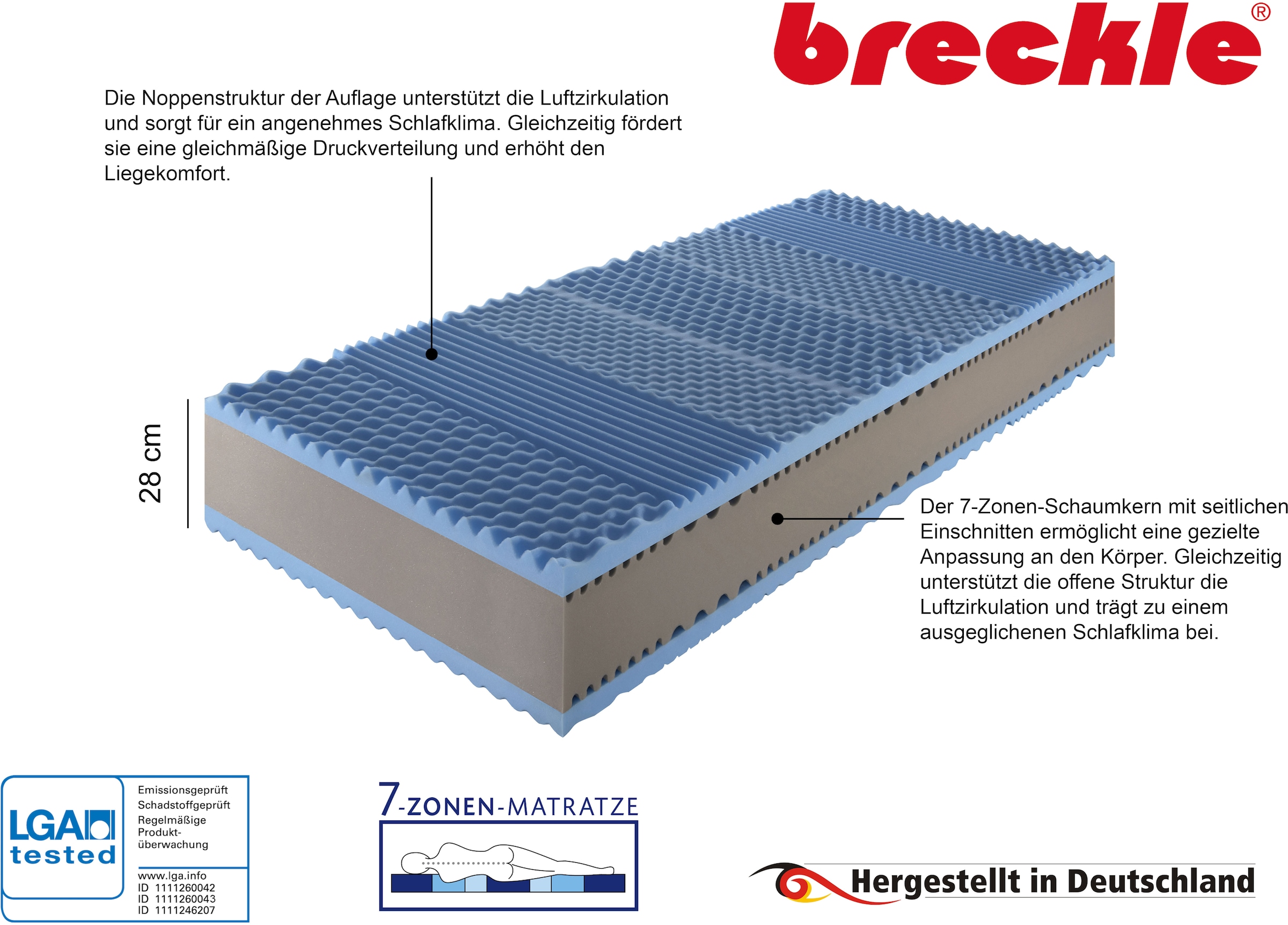 Breckle Komfortschaummatratze »Double Comfort« 30 cm hoch Raumgewicht: 28 kg/m³ 1-tlg., 1 Stk. tlg. formstabile Matratze in 90x200, 140x200 cm und weiteren Größen