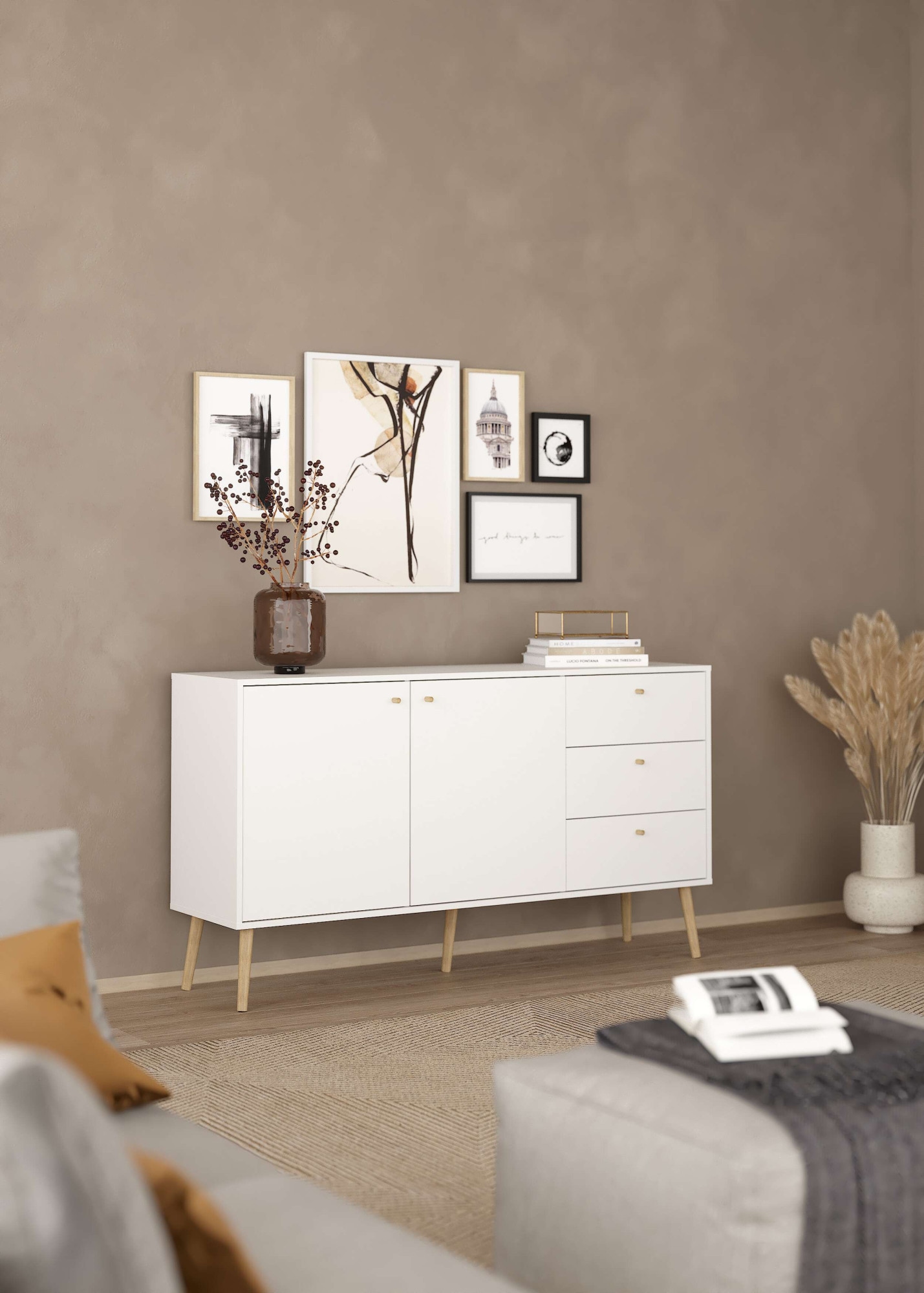 Sideboard »Bodo, Kommode, Stauraum«, 2 Türen, 3 Schubladen, Beine und Griffe aus...