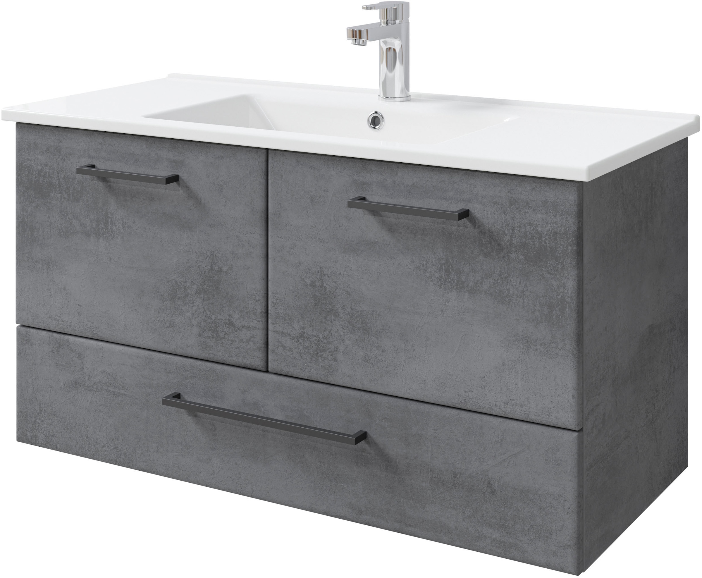 Saphir Badmöbel-Set »Quickset 945 3-teilig, Keramik-Waschtisch mit LED-Spiegelschrank«, (4 St.), Unterschrank, 6 Türen, 3 Schubladen, 8 Einlegeböden, inkl. Türdämpfer