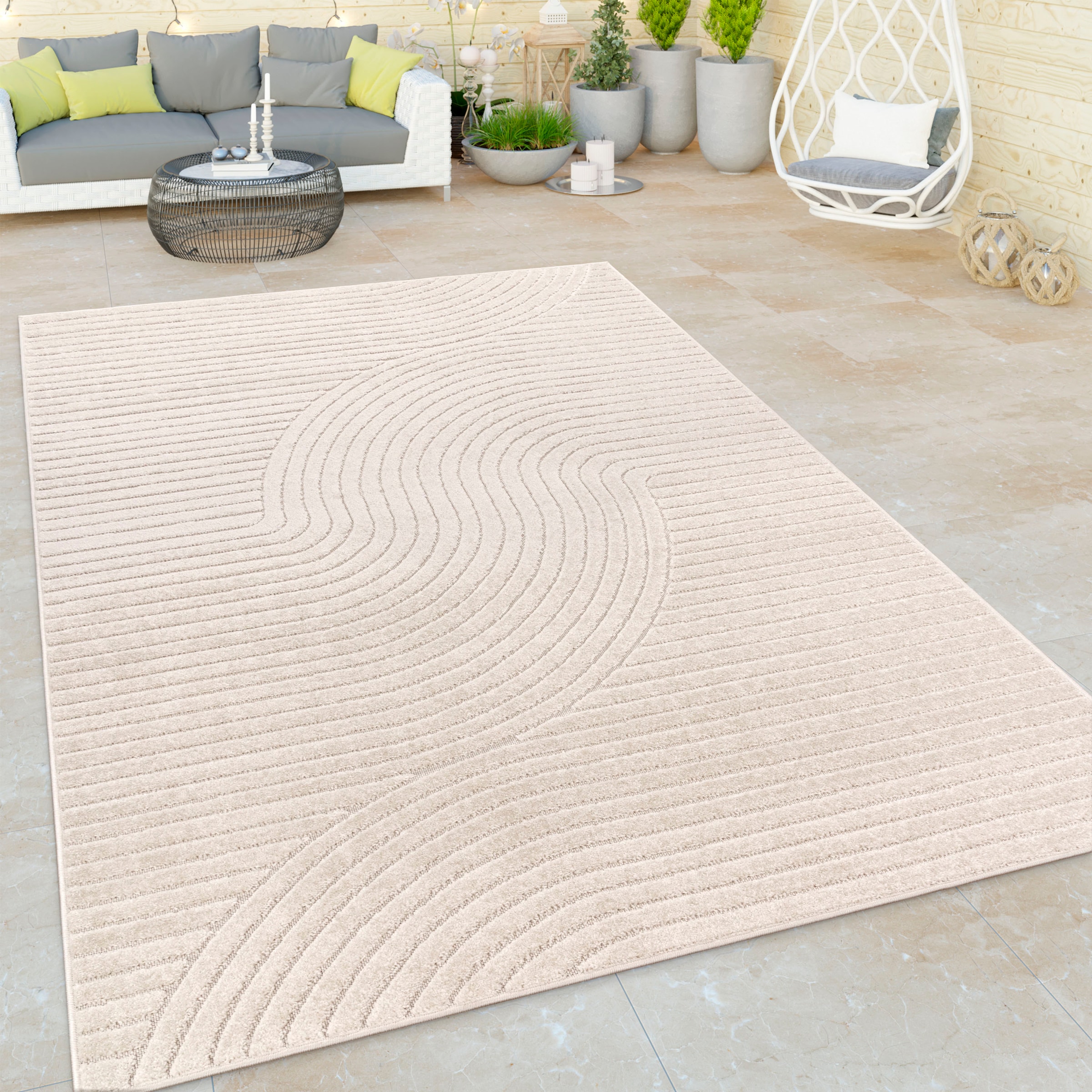 Paco Home Teppich »Cotton Farben, Kurzflor, 233«, geeignet rechteckig, schnell Effekt, Hoch-Tief- Uni Outdoor bequem bestellen Scandi-Look, und