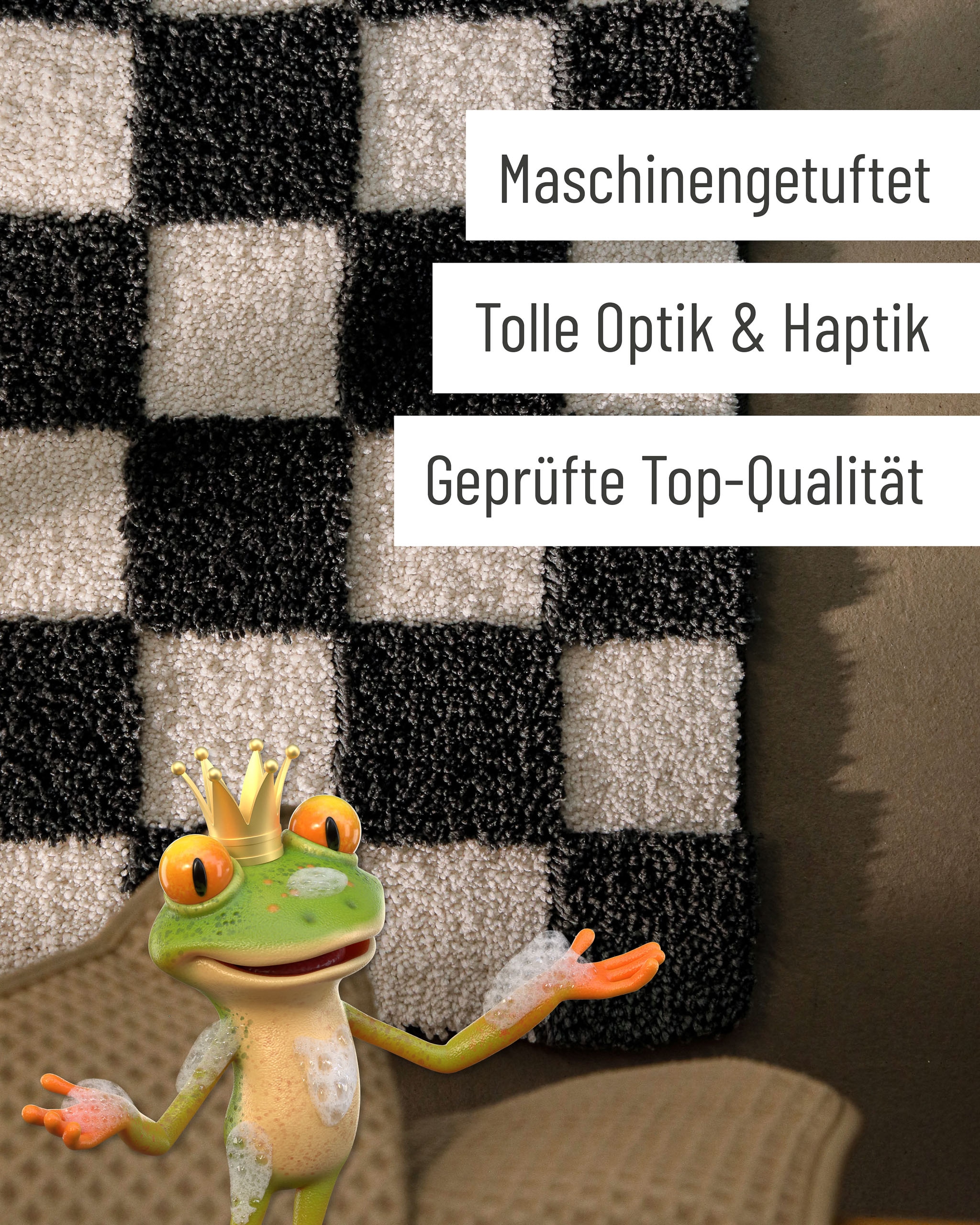 Wecon home Badematte »Bobbi« Höhe 25 mm rutschhemmend beschichtet schnell trocknend Badteppich, Schachbrett-Design, weich, rutschhemmend, waschbar