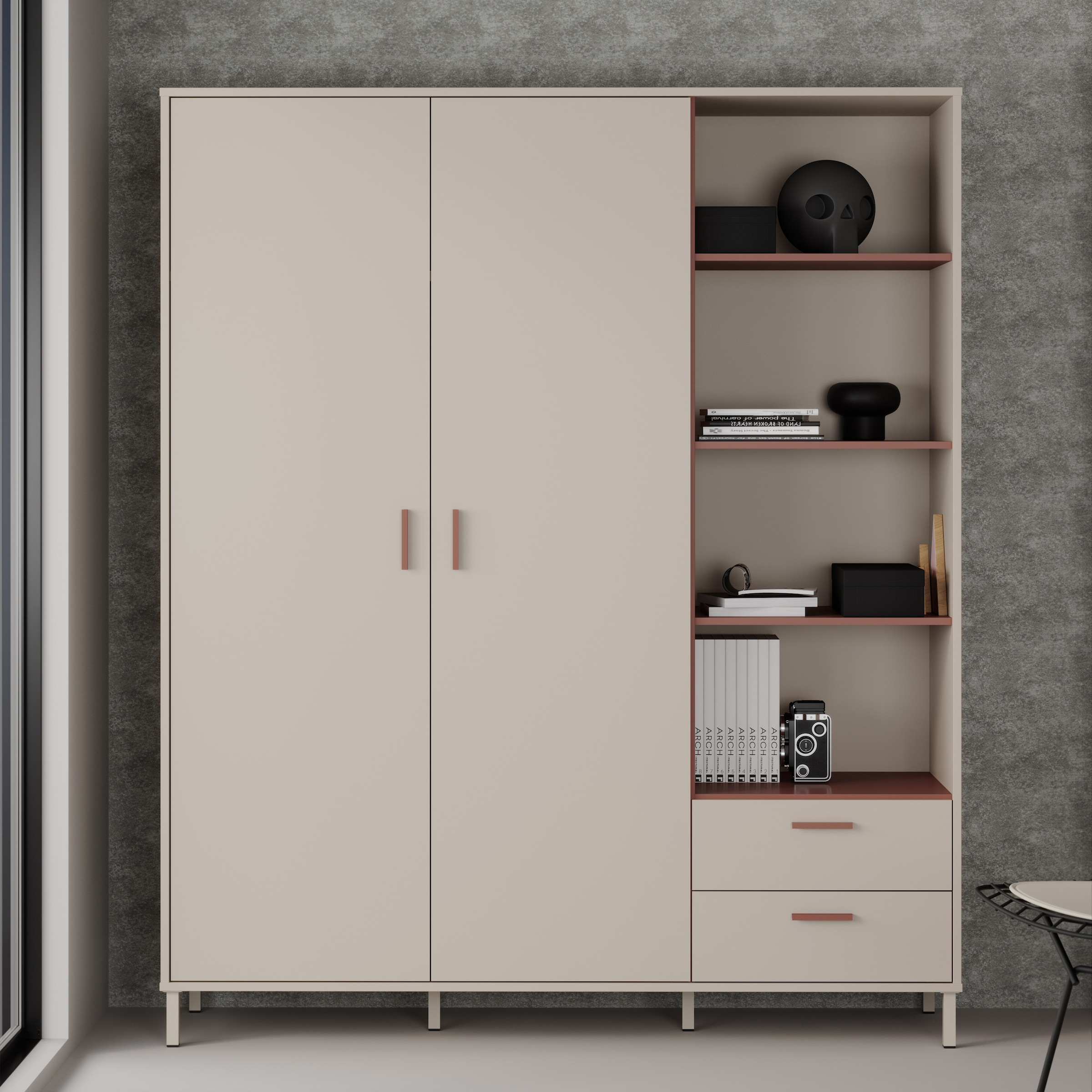 FORTE Kleiderschrank »Milles« trendiges Dekor, Vollauszug Schubkästen, Metallbeine