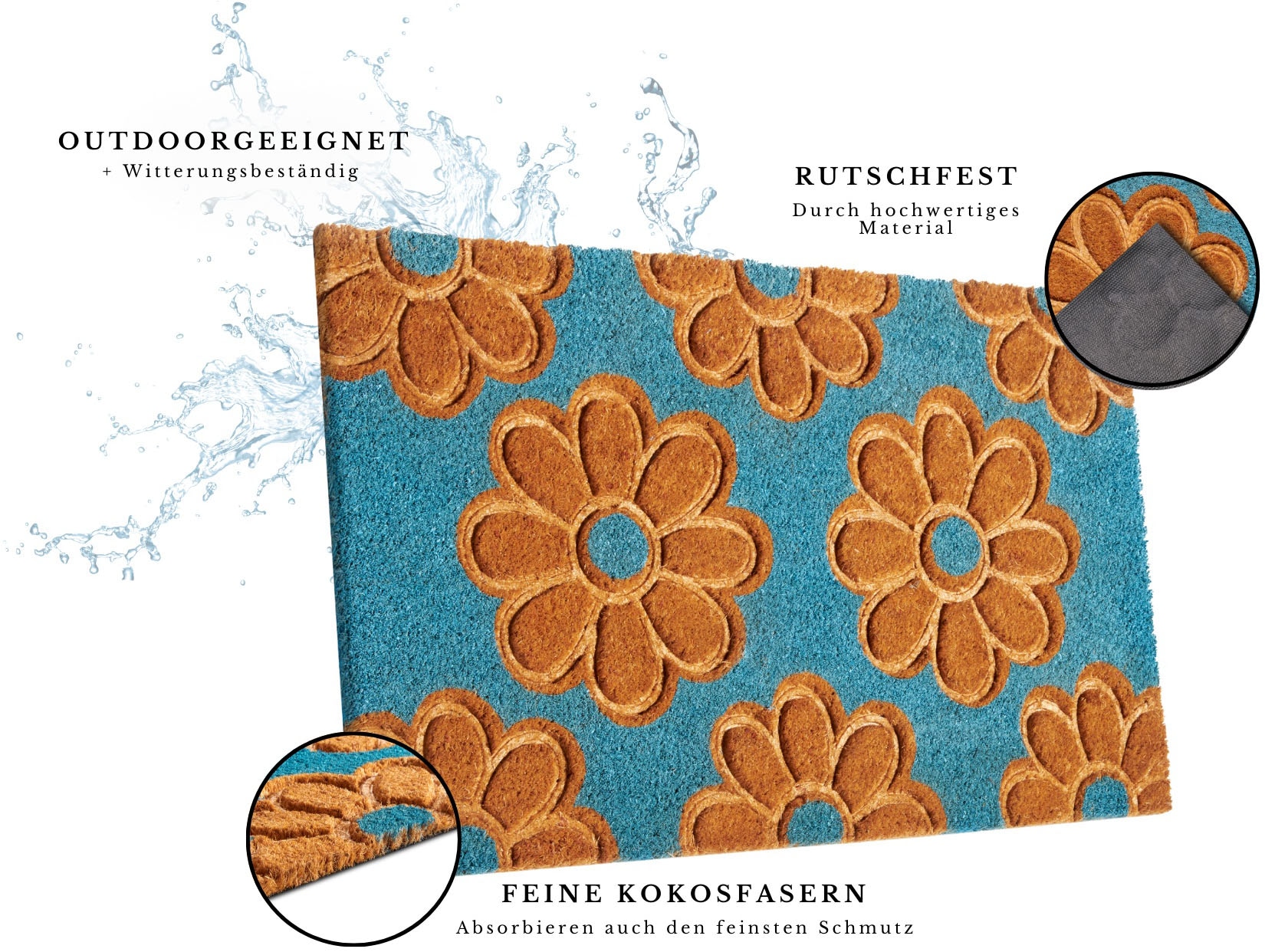 HANSE Home Fußmatte »Mix Mats Kokos Flowers, Türmatte«, rechteckig, 15 mm Höhe, Strapazierfähig, pflegeleicht, robust, wetterfest, UV-beständig