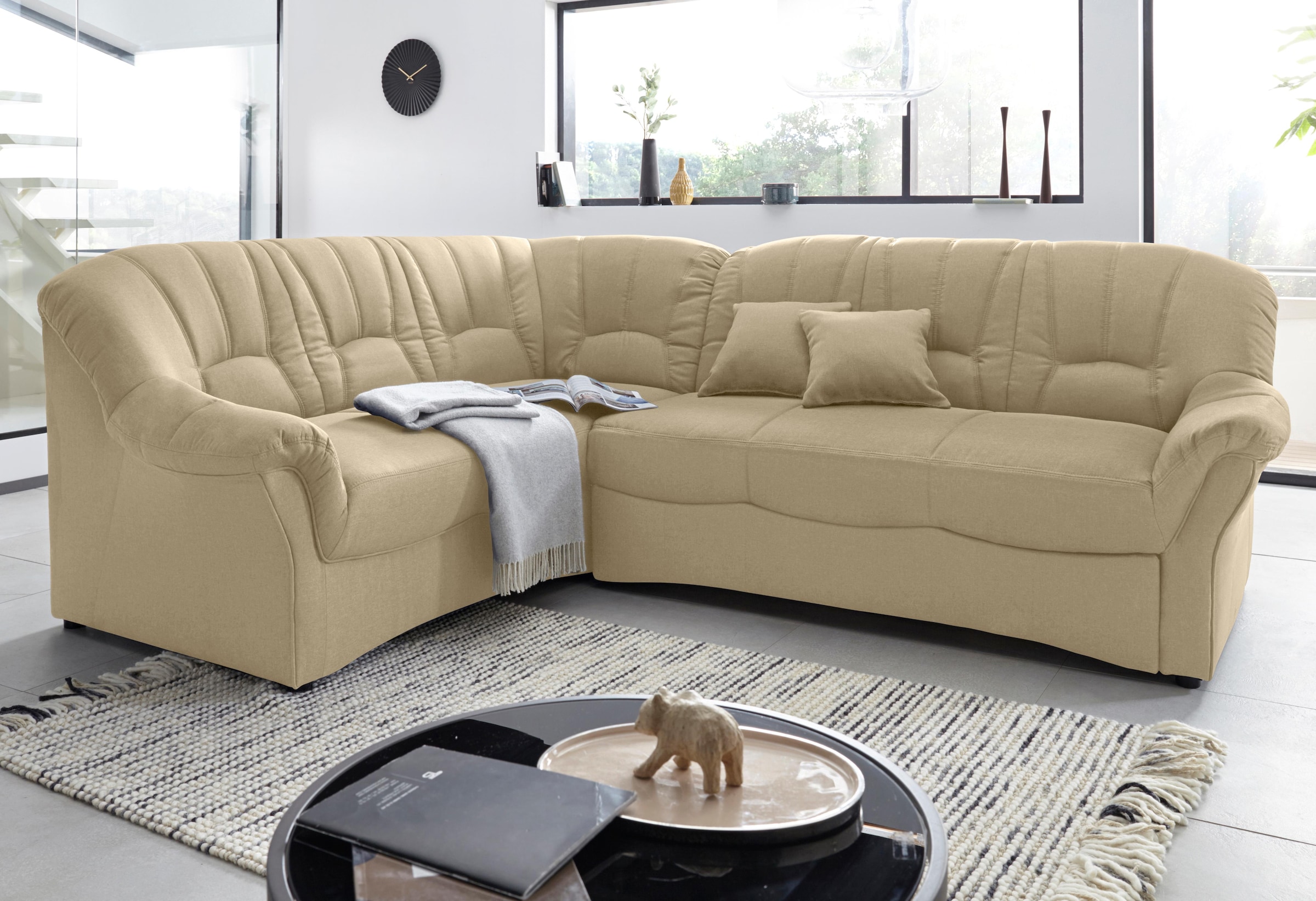 DOMO collection Ecksofa »Bahia, zeitlos und elegant, bequeme Armlehnen, L-Form«, wahlweise mit Bettfunktion