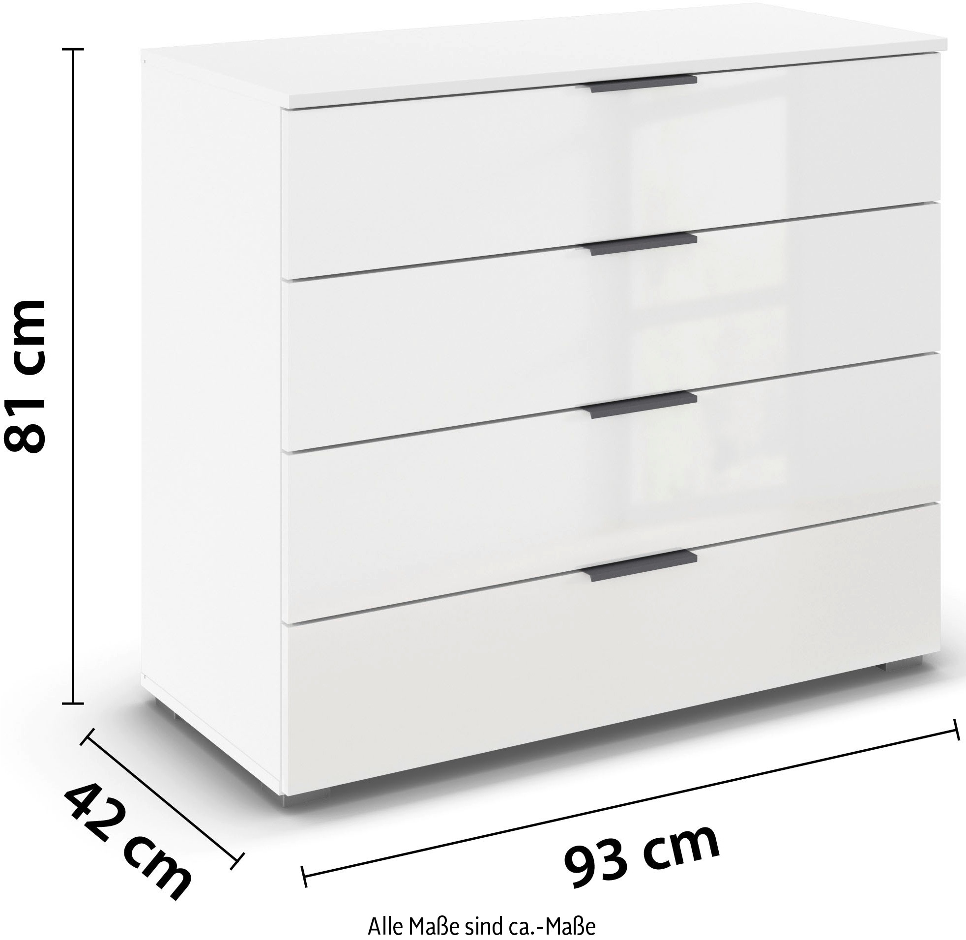 rauch Schubkastenkommode »Sideboard Schubladenkommode AGORDO mit Dekor- oder Hochglanzfront«, (in zwei Griff-Farben), Breite 93 cm mit 4 großen Schubladen für viel Stauraum MADE IN GERMANY
