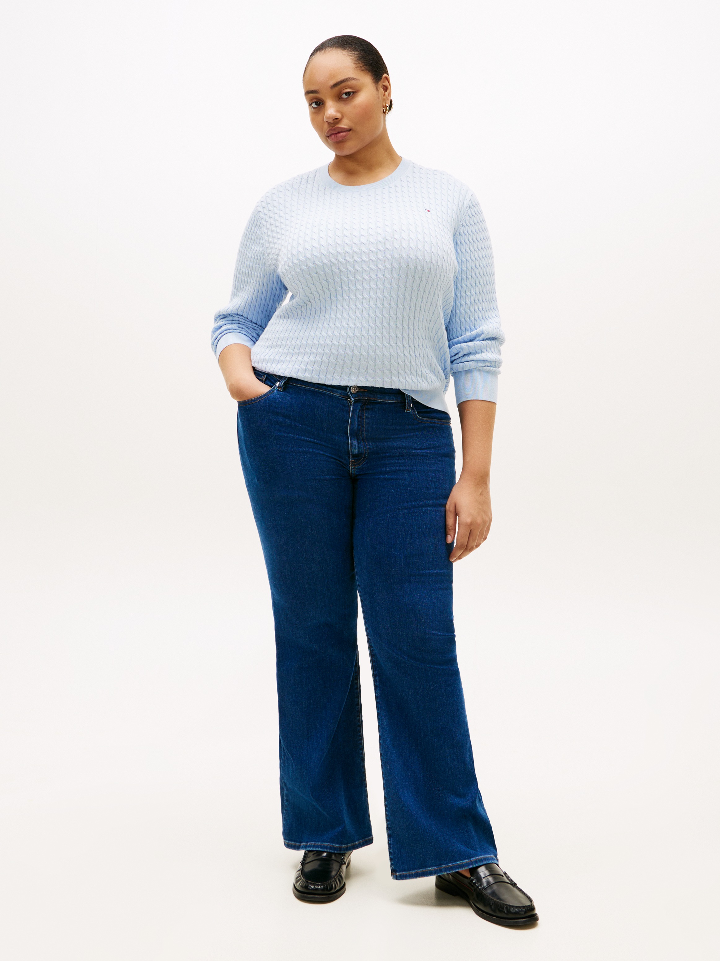 Tommy Hilfiger Curve Rundhalspullover »CRV CO CABLE FINE GG CNK SWEATER« in großen Größen, mit Zopfmuster