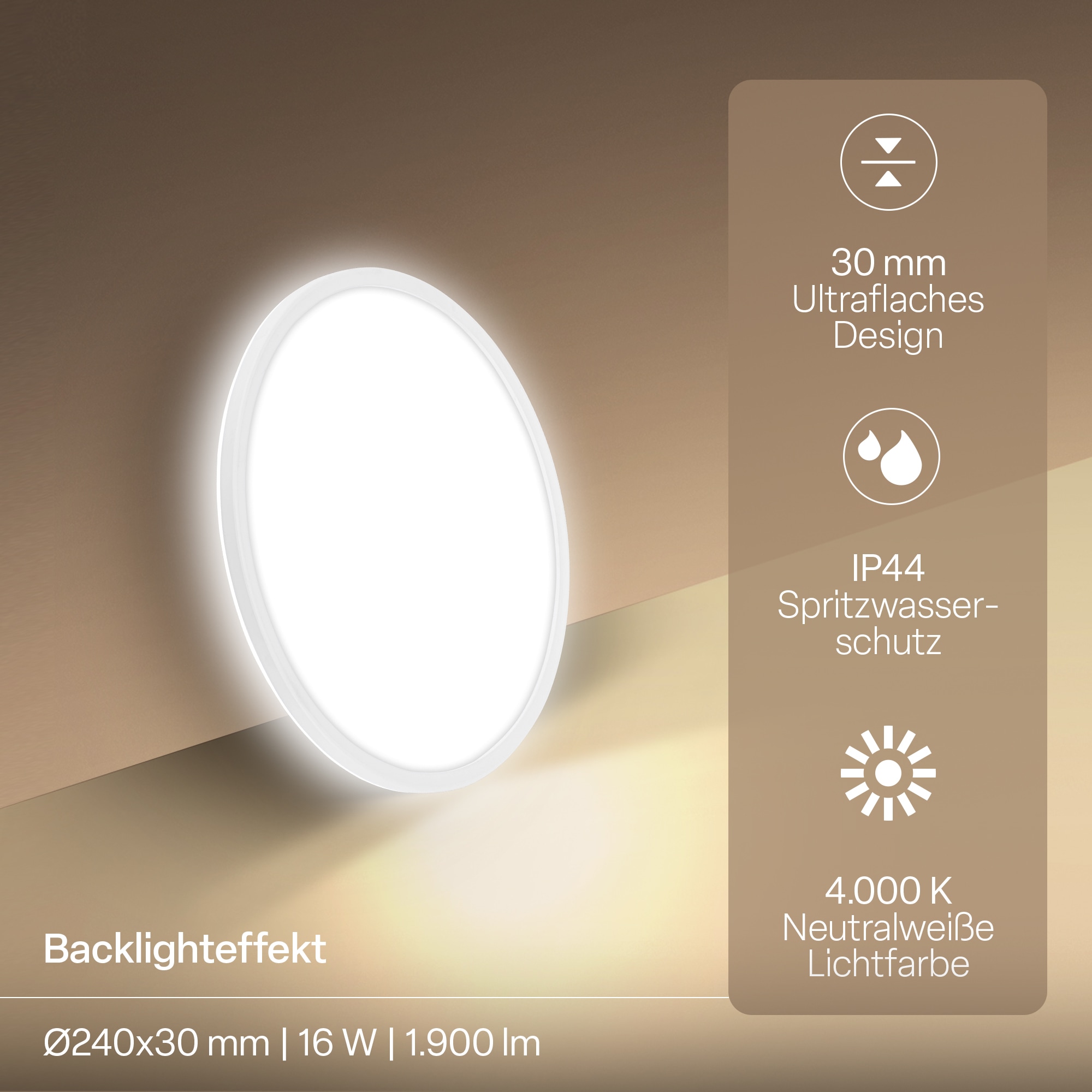 B.K.Licht LED Panel »SHALLOW« LED-Board 1 Stk. Neutralweiß 24x3 cm, Badlampe, Badezimmer, Küche, Wohnzimmer