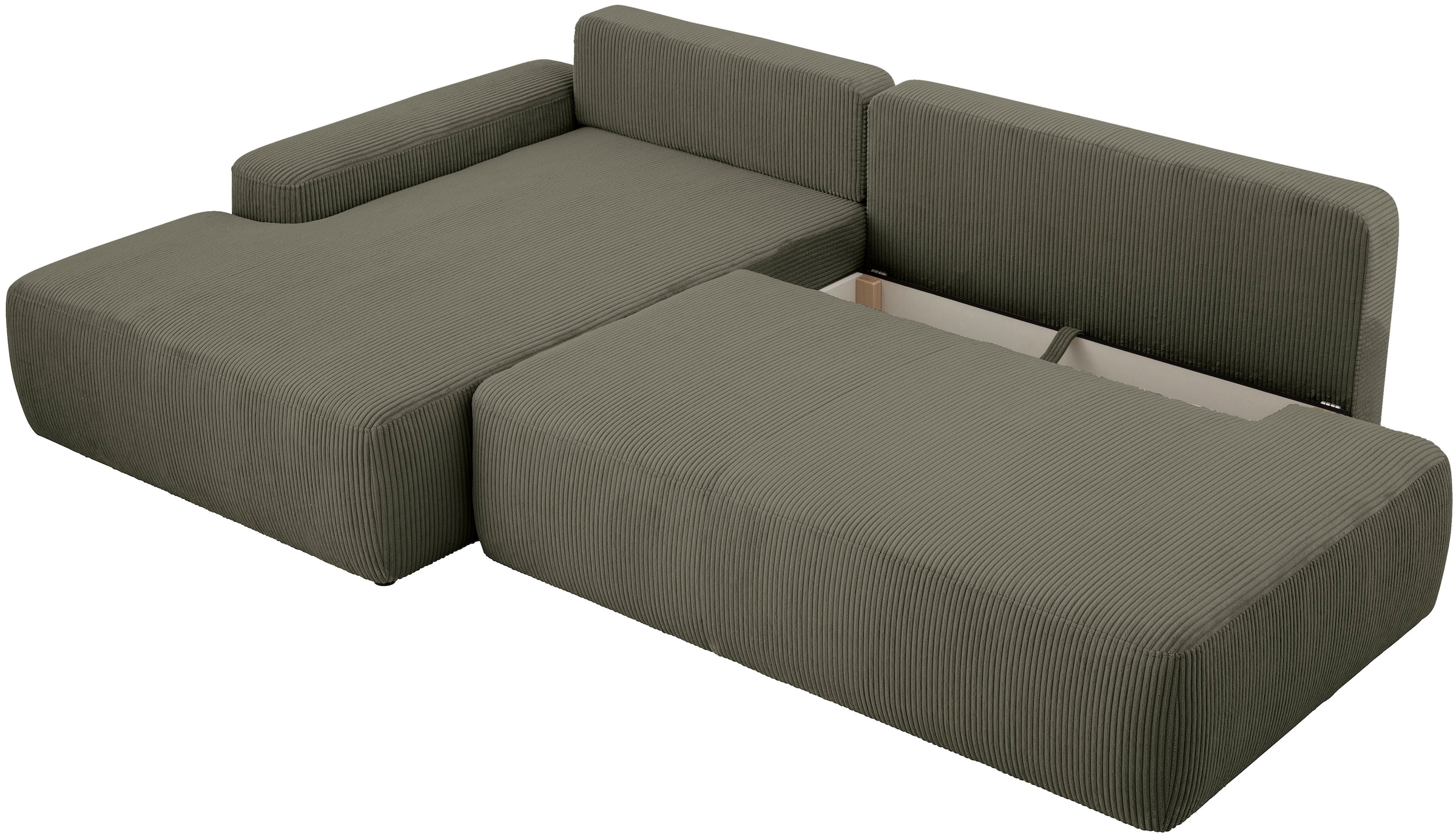 INOSIGN Ecksofa »TORGE, Schlafsofa Cord, Samtvelours u. Strukur fein, Couch in L-Form«, Schlaffunktion und Bettkasten, Liegefläche: 210x125 cm, neues Design