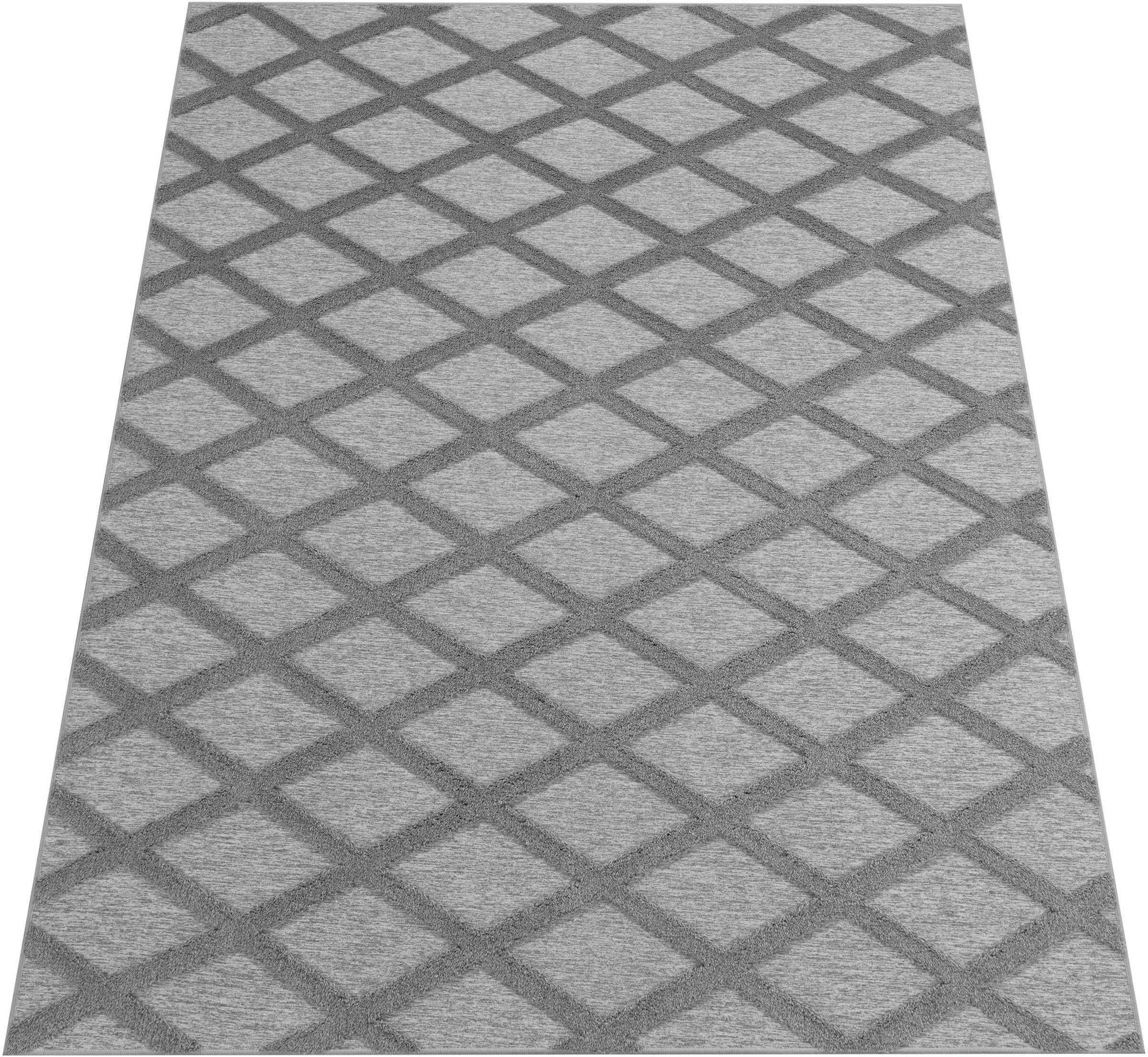 Paco Home Teppich »Utrecht 642«, rechteckig, 4 mm Höhe, Kurzflor, Uni Farben, 3D-Design, Rauten Muster, Hoch-Tief Effekt