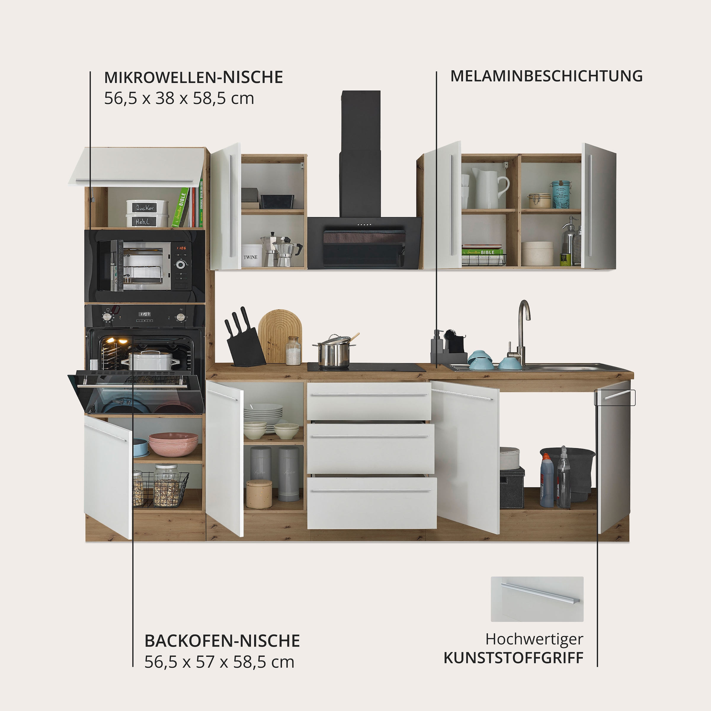 KOCHSTATION Küchenzeile »Florida« Breite 270 cm, wahlweise mit E-Geräten,Softclose für Türen/Schubkästen