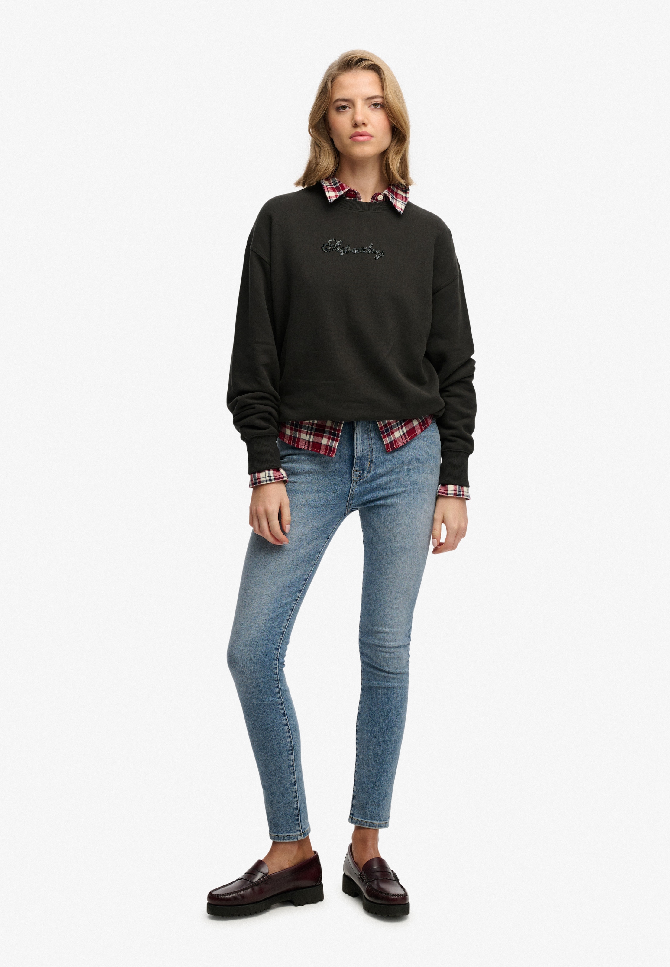 Superdry Sweatshirt »SCRIPT BRAND LOOSE CREW«, mit Markenlogo aus Perlenstickerei auf der Brust
