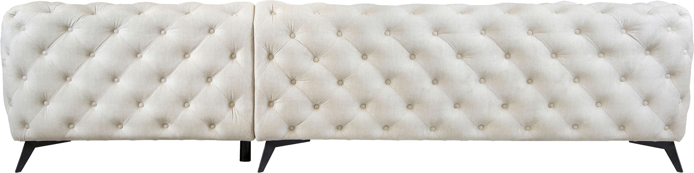 Leonique Chesterfield-Sofa »Ecksofa GLYNIS L-Form mit Wellenunterfederung, Maße B/T/H 323/264/75cm«, aufwändige Knopfheftung, moderne Chesterfield Optik, Fußfarbe wählbar