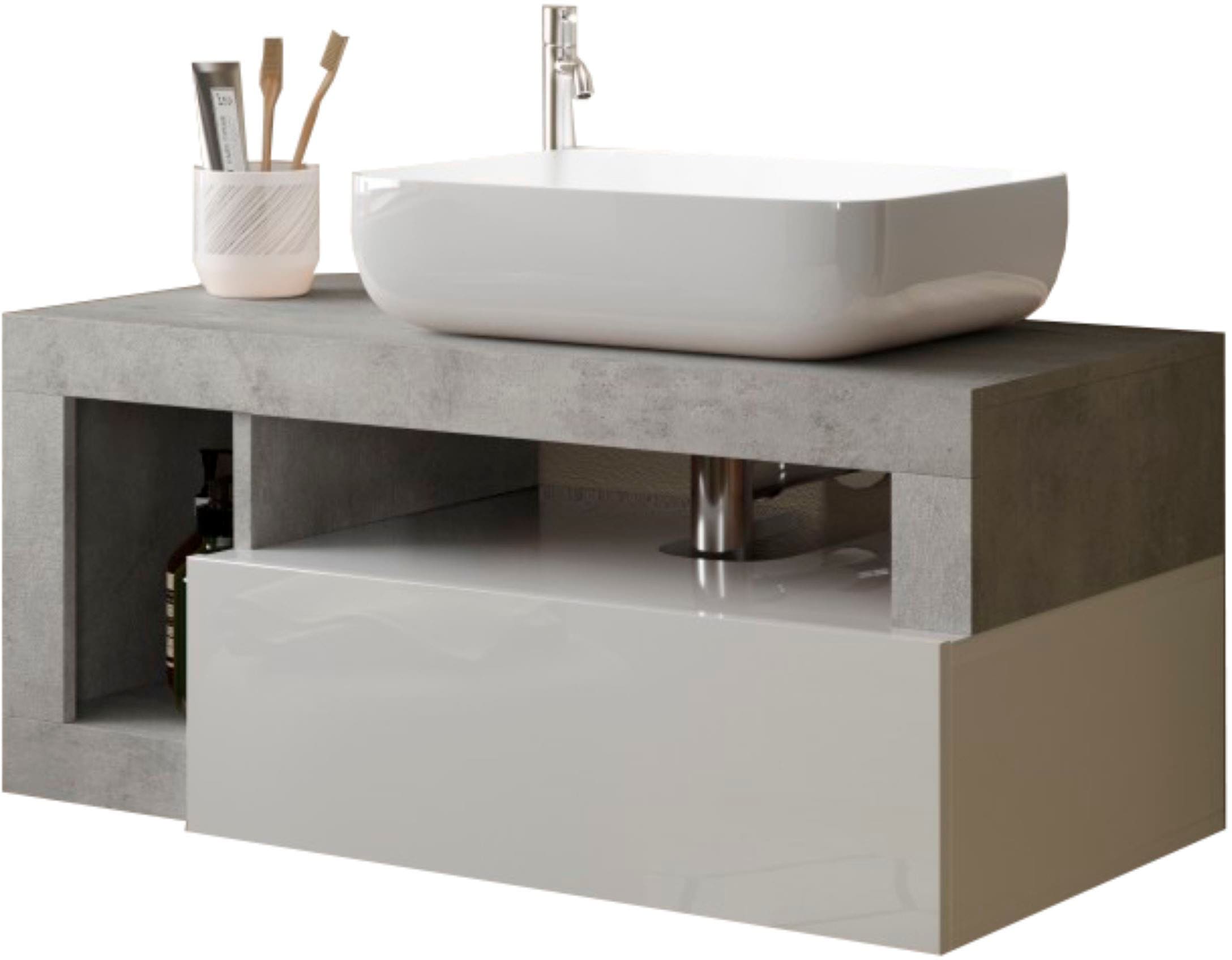 welltime Waschtisch »Hamburg«, 1 Schubkasten, Breite 92 cm, Soft-Close, inkl. Keramik-Aufsatzbecken