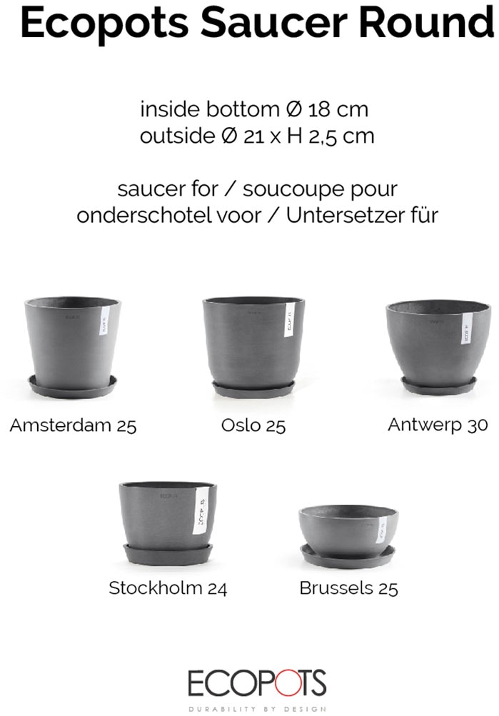 ECOPOTS Blumentopfuntersetzer »ROUND SAUCER Grey« BxTxH: 21x21x2,5 cm