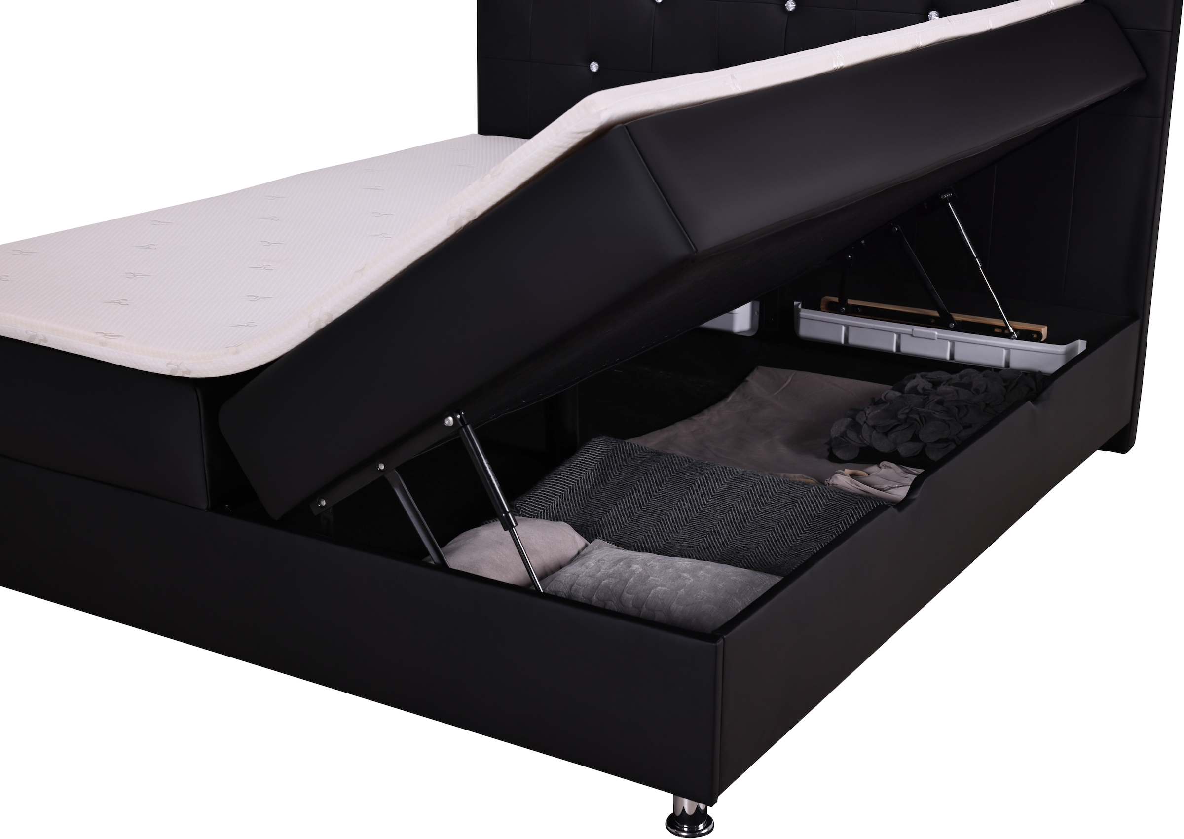 Home affaire Boxbett »Big Noux aus schwarzem Kunstleder mit Kristallsteinen im Kopfteil« inkl. Bettkasten, erhältlich in der Größe 180x200cm