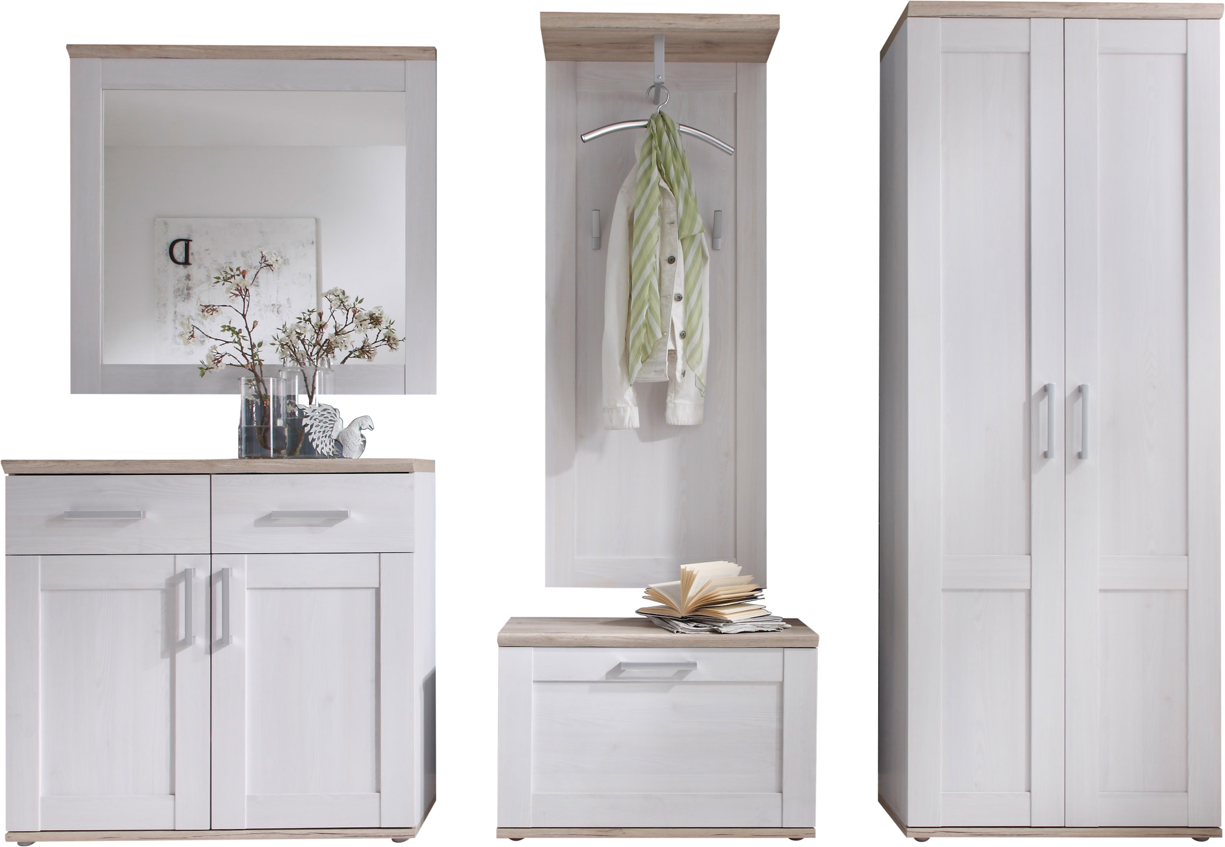 HBZ Schuhschrank »Romance im Landhausstil, BxHxT 96x91x39 cm«, (1 St.), Schuhkommode mit 2 Türen, 2 Schubkästen, 2 Einlegeböden