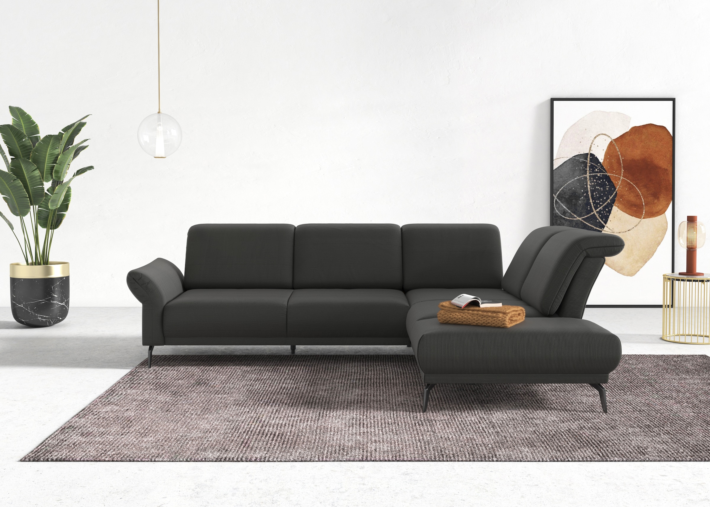 INOSIGN Ecksofa »Coco L-Form«, Sitztiefen-, Arm- und Kopfteilverstellung, Cord-Bezug, Fußhöhe 15 cm