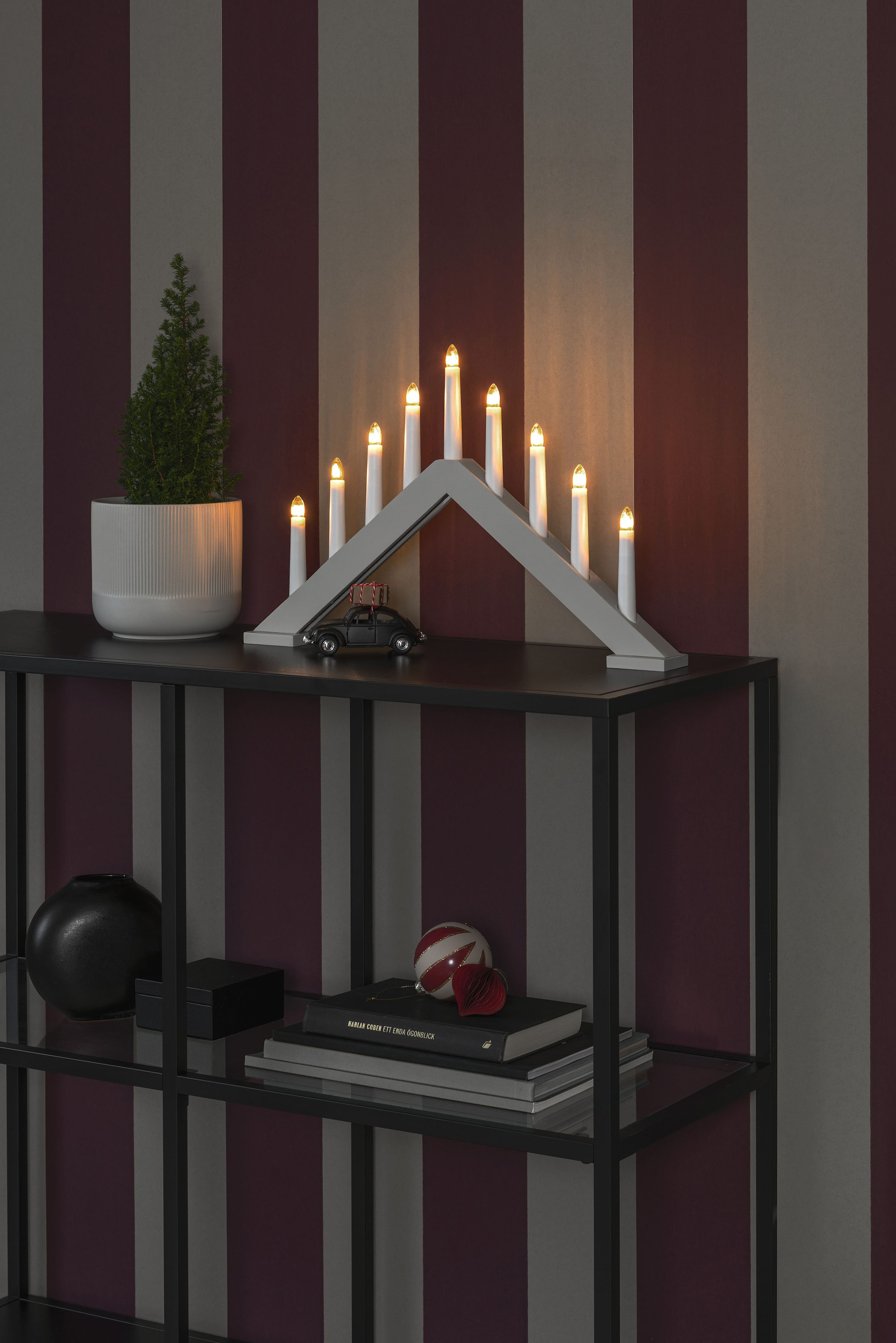 KONSTSMIDE Fensterleuchter »Weihnachtsdeko«, 9 flammig-flammig, matt bestellen auf Holzleuchter, 9 dunkelbeige Raten lackiert, Birnen klare