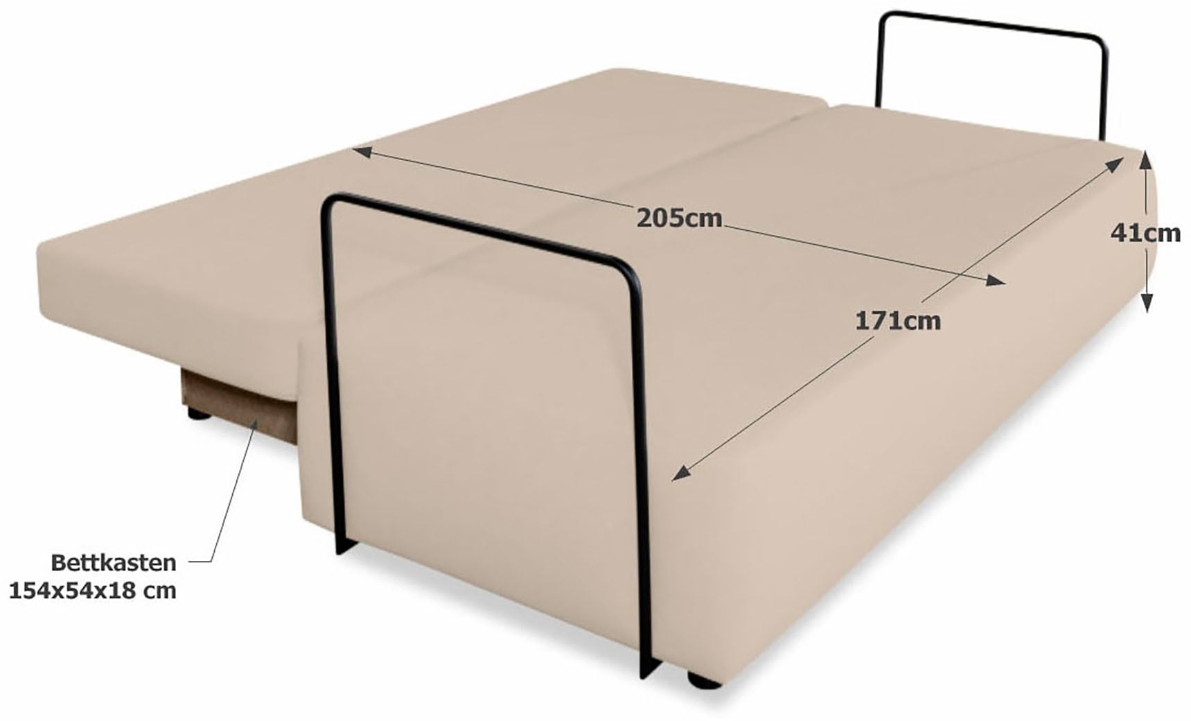 COLLECTION AB Schlafsofa »Maria« Bettfunktion,Bettkasten,Bonnelfederkern,Moderne Armlehnen aus Metall