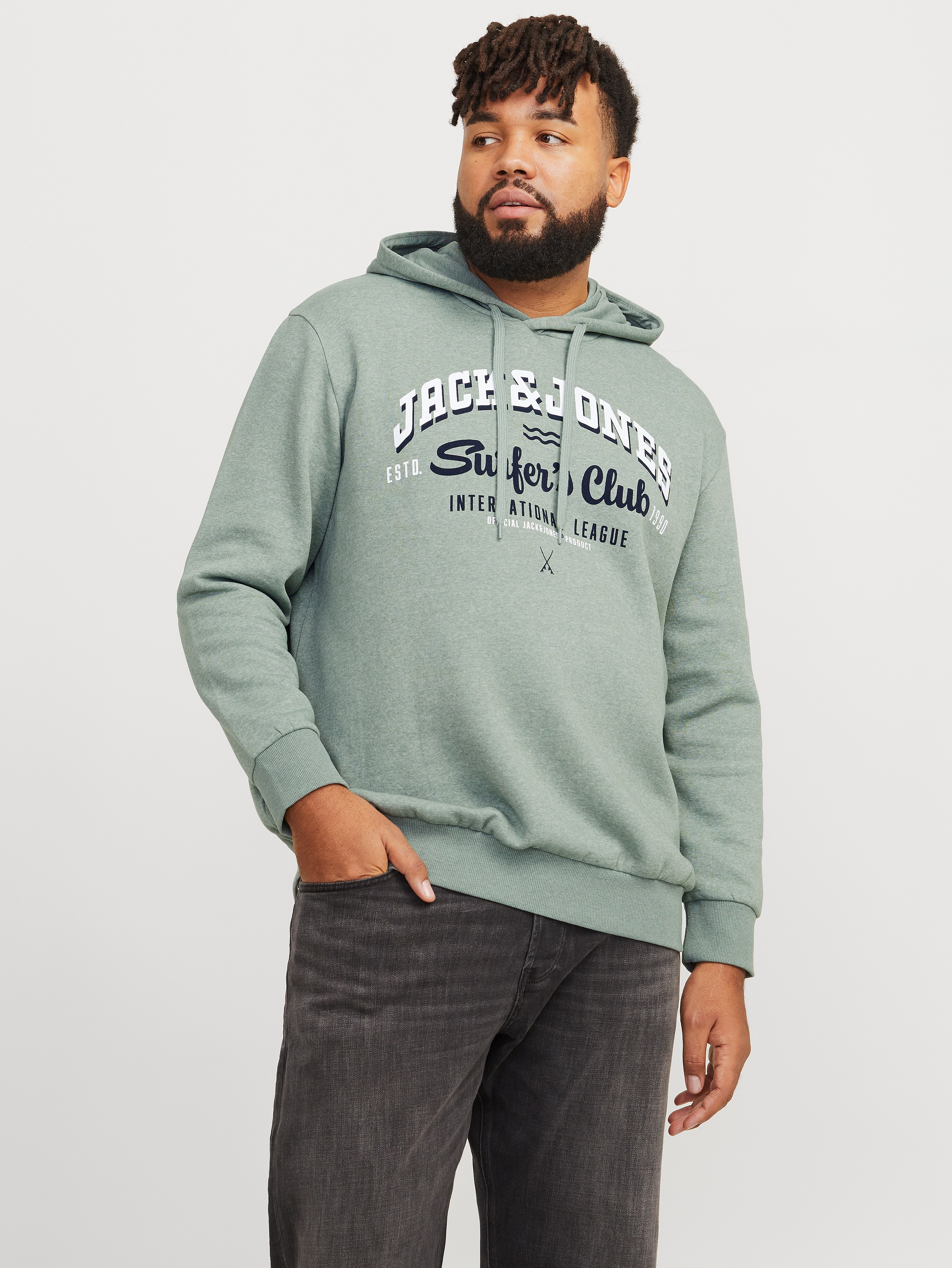 JACK & JONES PLUSSIZE Hoodie »JJELOGO SWEAT HOOD 2 COL 24/25 NOOS PLS« mit Logo Frontprint Iceberg Green Detail:Melange 3XL 3XL Herren-Hoodie von...