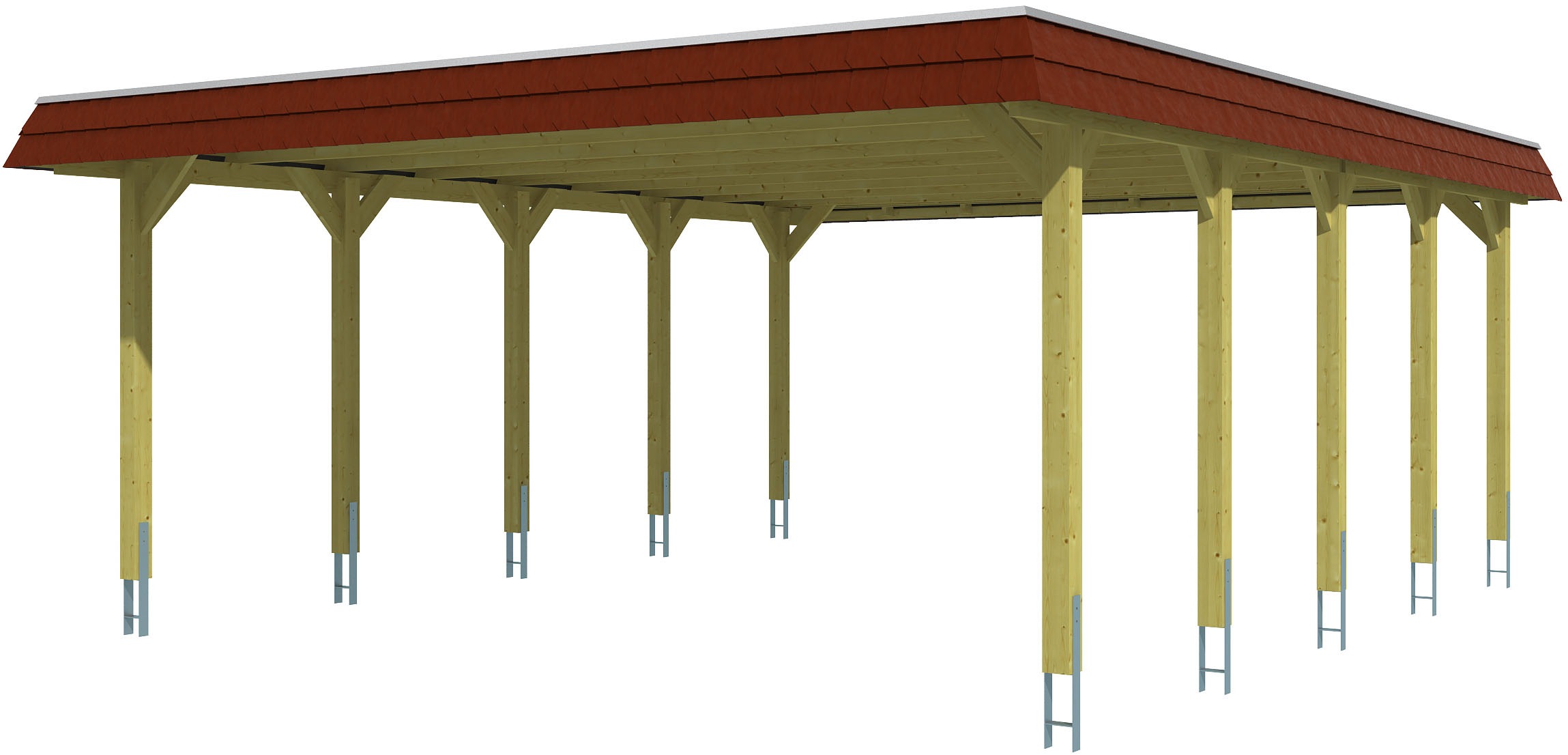 Skanholz Doppelcarport »Spreewald« Massivholz 530 cm Grün mit Aluminiumdach, rote Blende