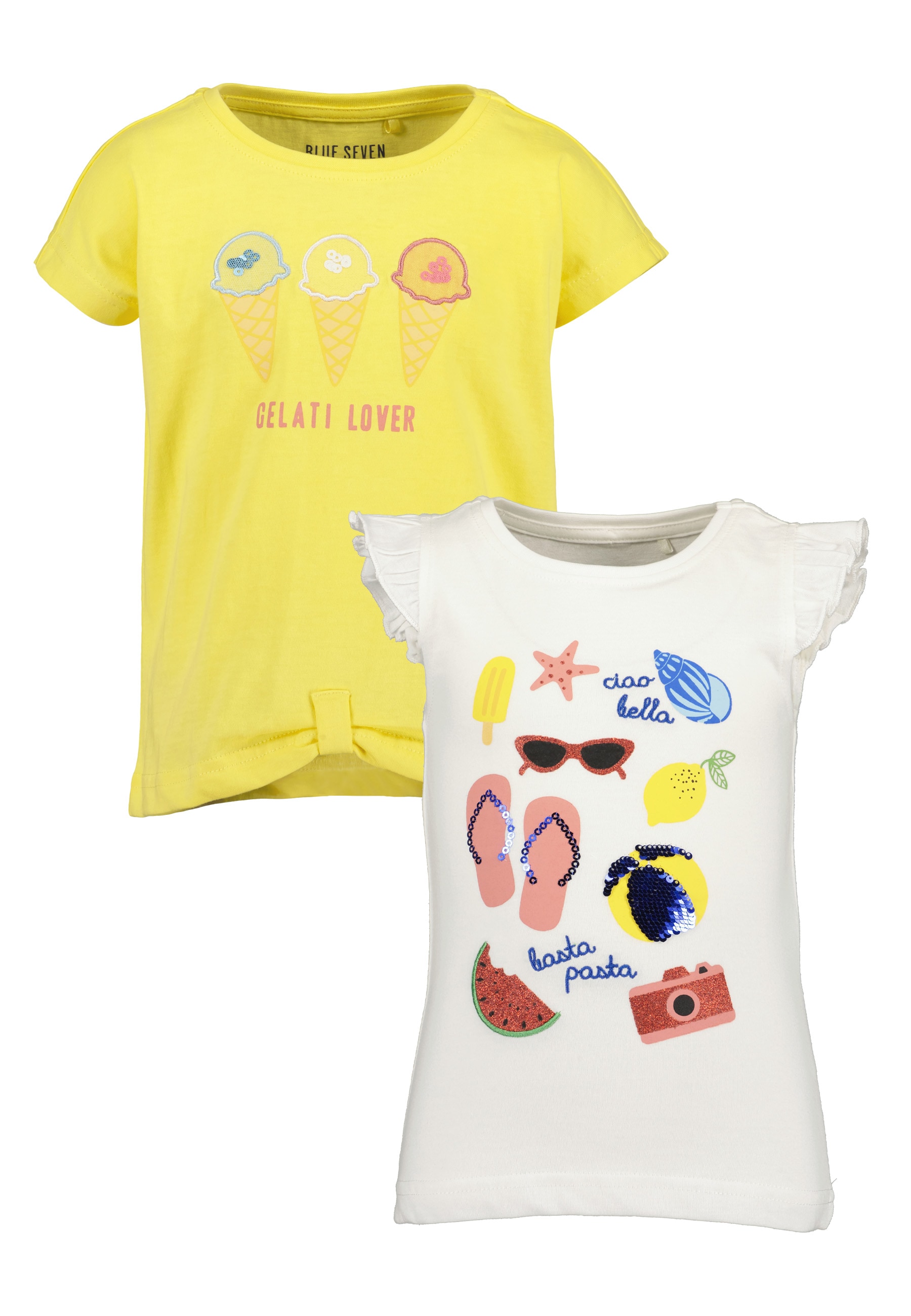 Blue Seven T-Shirt, (Packung, 2 tlg.), hochwertige Motive mit Pailletten, Stickereien und Tüll-Applikationen