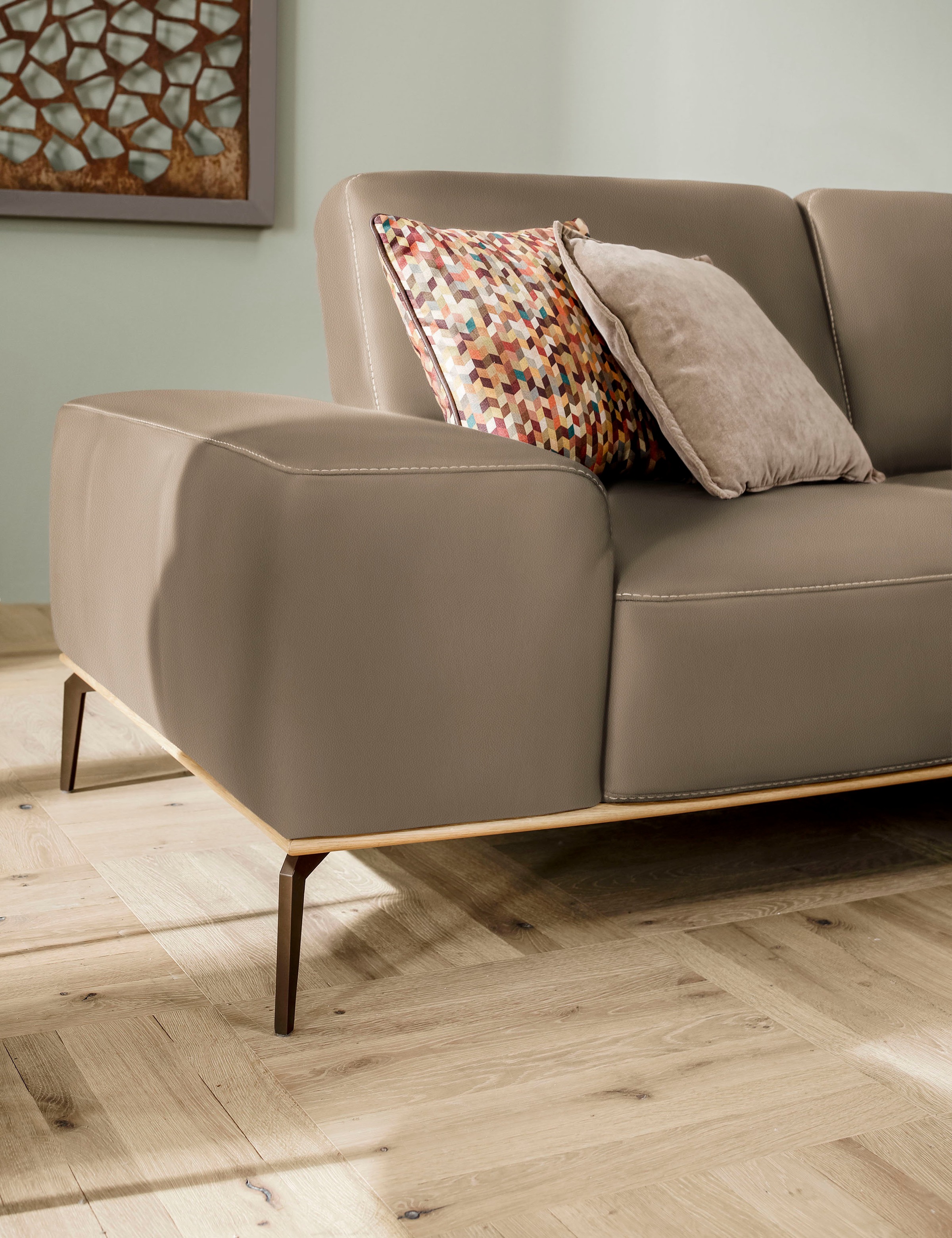 W.SCHILLIG Ecksofa »run, Designsofa mit tollem Sitzkomfort, L-Form«, mit Holzsockel, Füße in Bronze pulverbeschichtet, Breite 299 cm