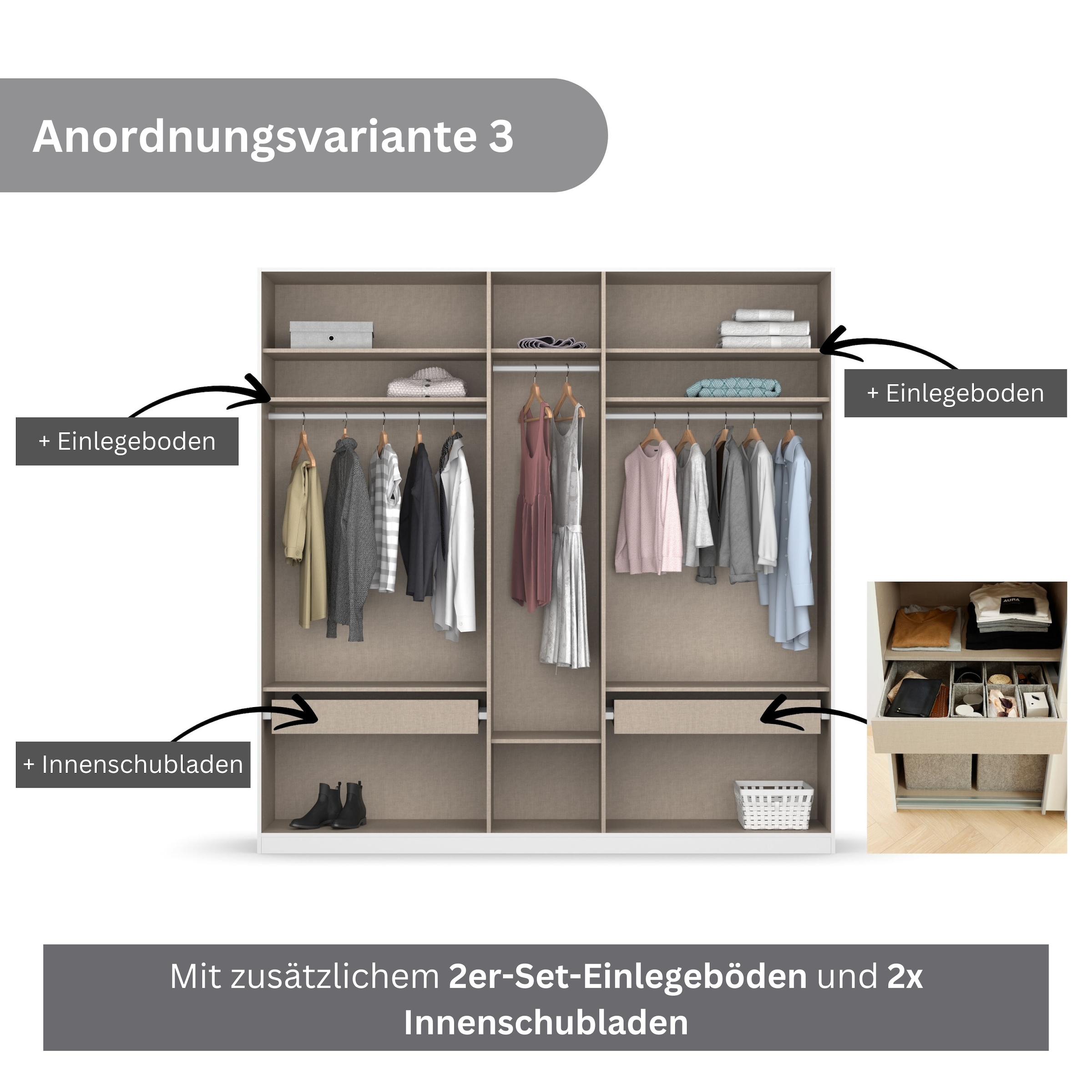 rauch Drehtürenschrank »Koluna«, mit Spiegel, inkl. 2 Innenschubladen sowie extra Böden