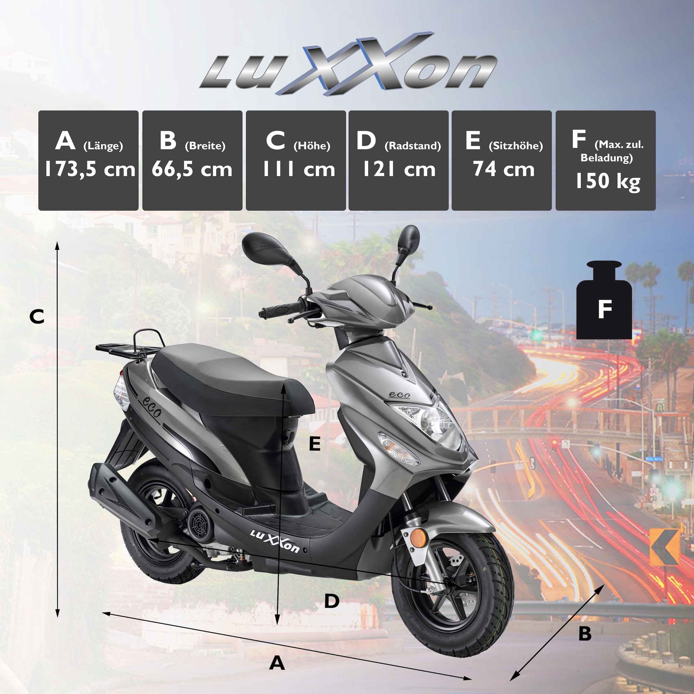 Luxxon Motorroller »ECO«, 49,6 cm³, 45 km/h, Euro 5, 3 PS