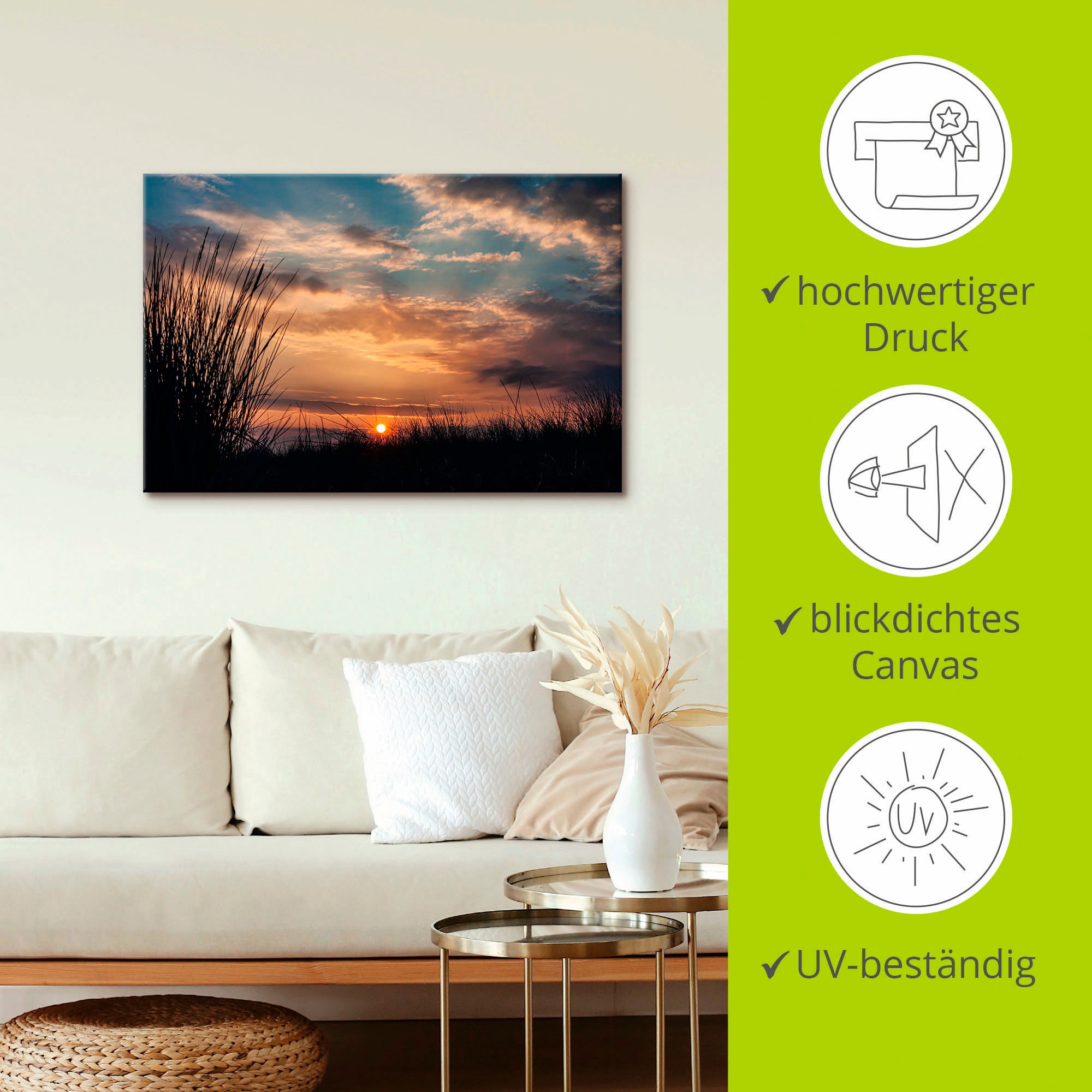 Artland Wandbild »Sonnenuntergang an der Küste Ostsee«, Bilder vom Sonnenuntergang & -aufgang (1 Stück), in vielen Größen & Produktarten - Alubild / Outdoorbild, Leinwandbild, Poster, Wandaufkleber / Wandtattoo auch für Badezimmer geeignet