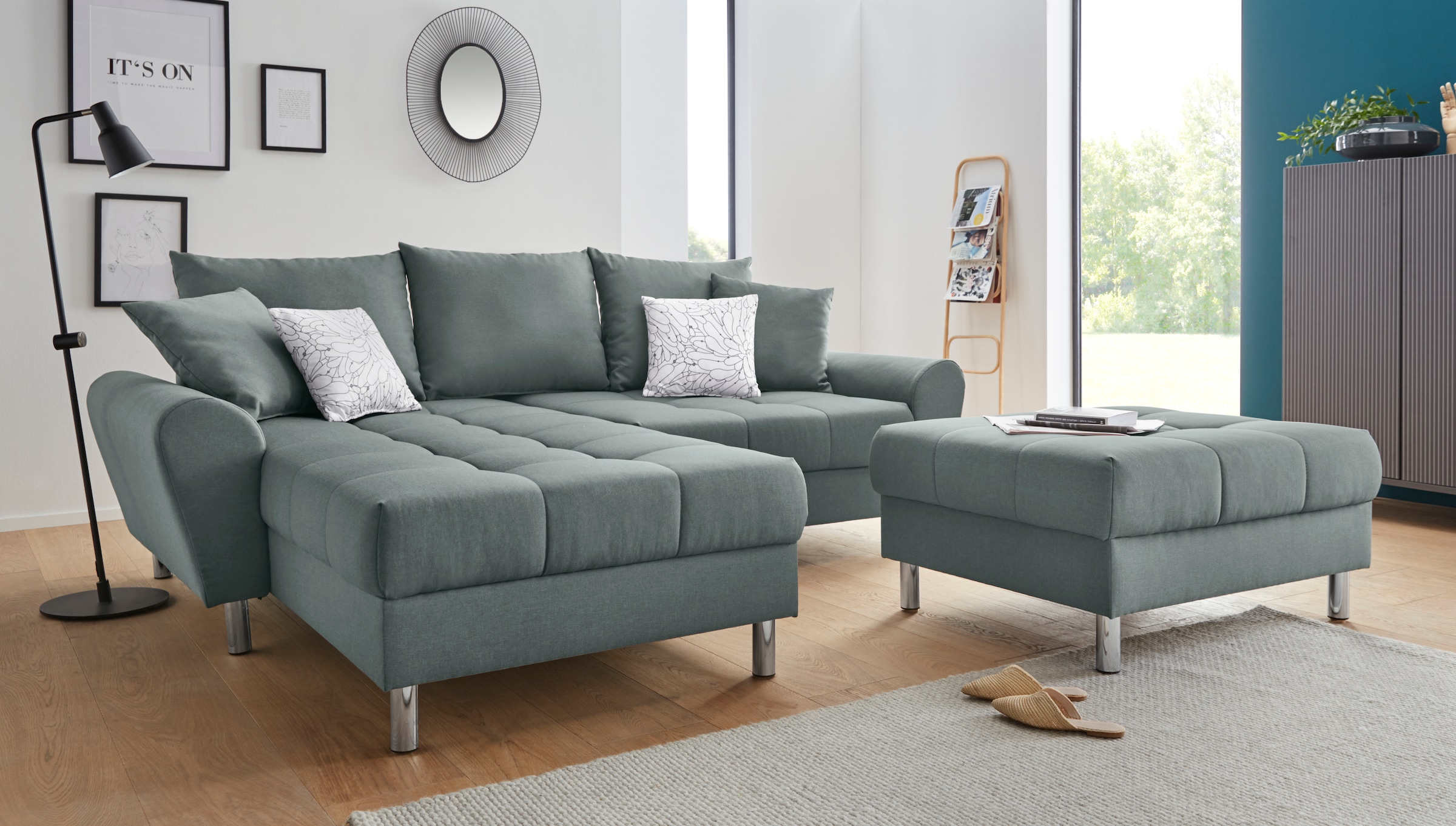 COLLECTION AB Ecksofa "Rada L-Form", inklusive Hocker, Bettfunktion und Fed günstig online kaufen