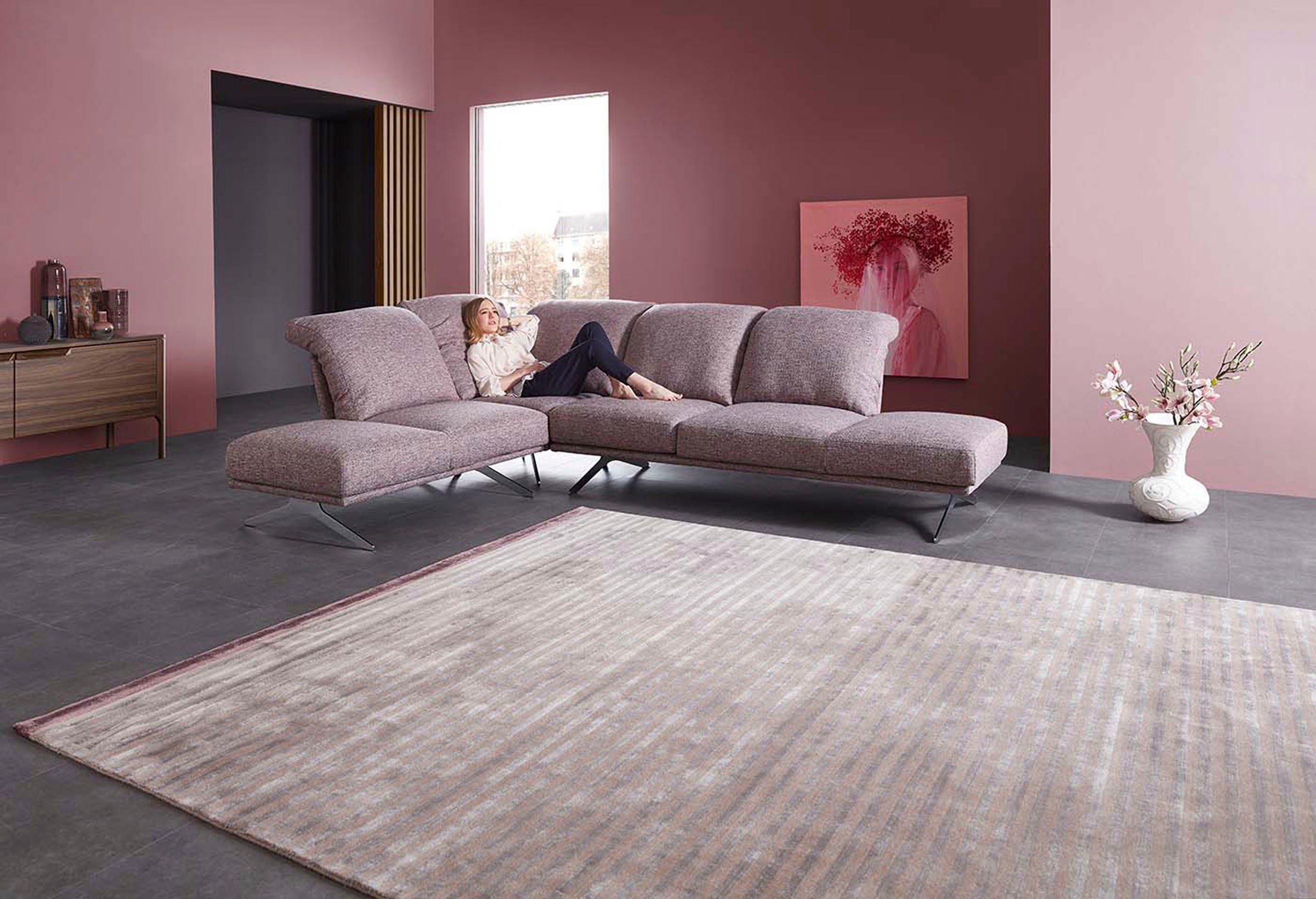 THEKO Teppich »Miami 3286«, rechteckig, 8 mm Höhe, Handweb Teppich, gestreift, handgewebt, aus Viskose & Wolle