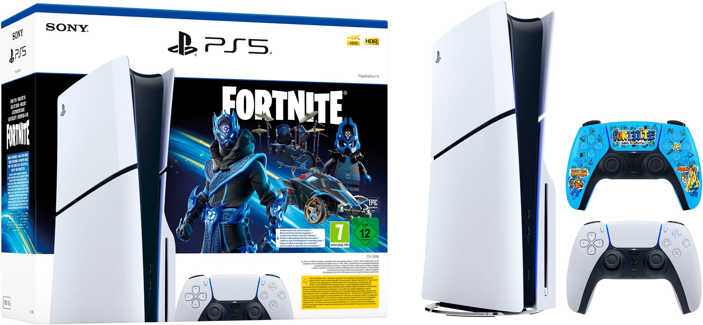 PLAYSTATION 5 Konsolen-Set »Slim Disk Fortnite Cobalt Star Bundle inkl. FORTNITE DualSense« 1.000 GB weiß/schwarz Mit dem integrierten, 1 TB großen...