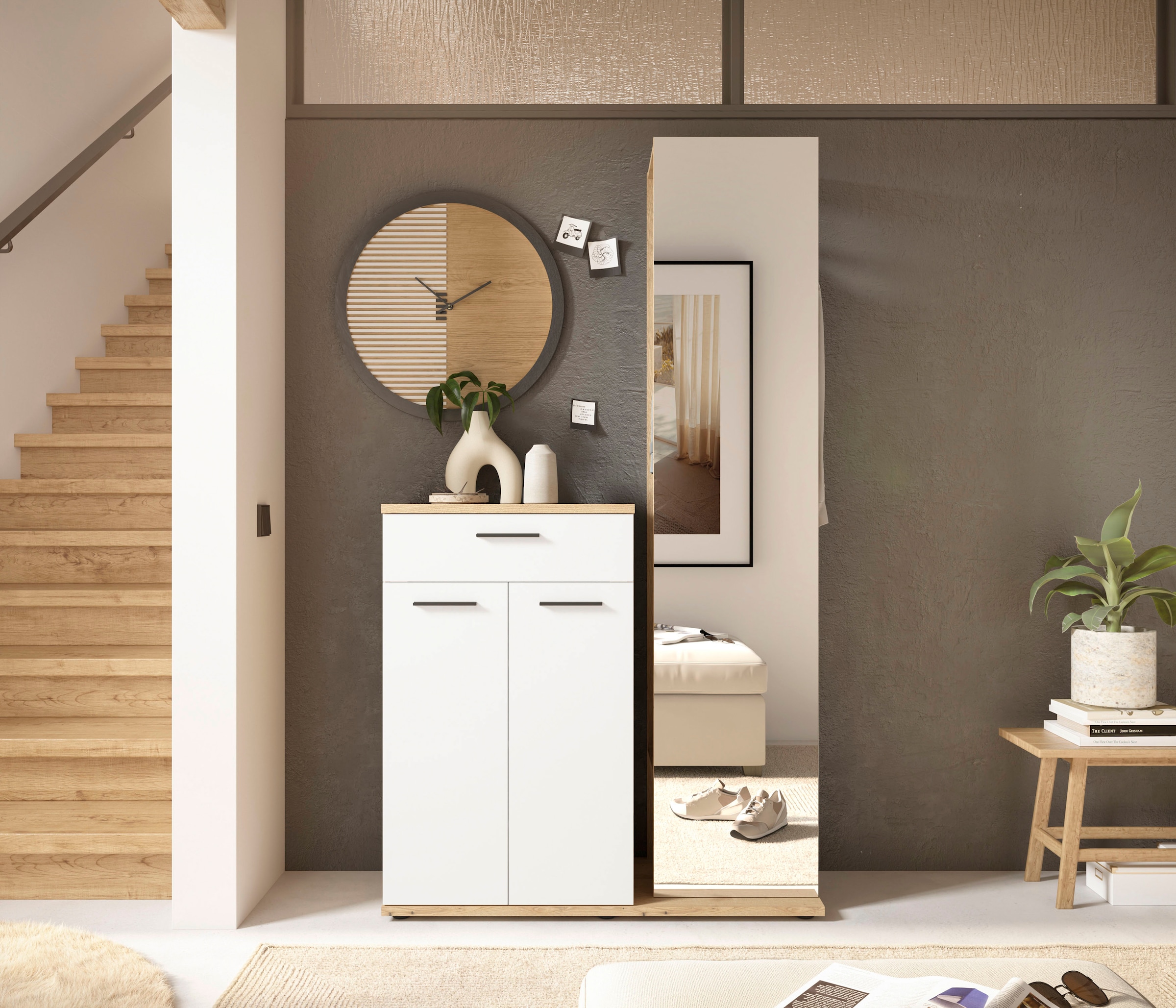 HBZ Garderoben-Set »Kompaktgarderobe, BxHxT 105x188x38 cm mit Spiegel«, (2 St.), Breite 105cm, Softclose, Melaminbeschichtet
