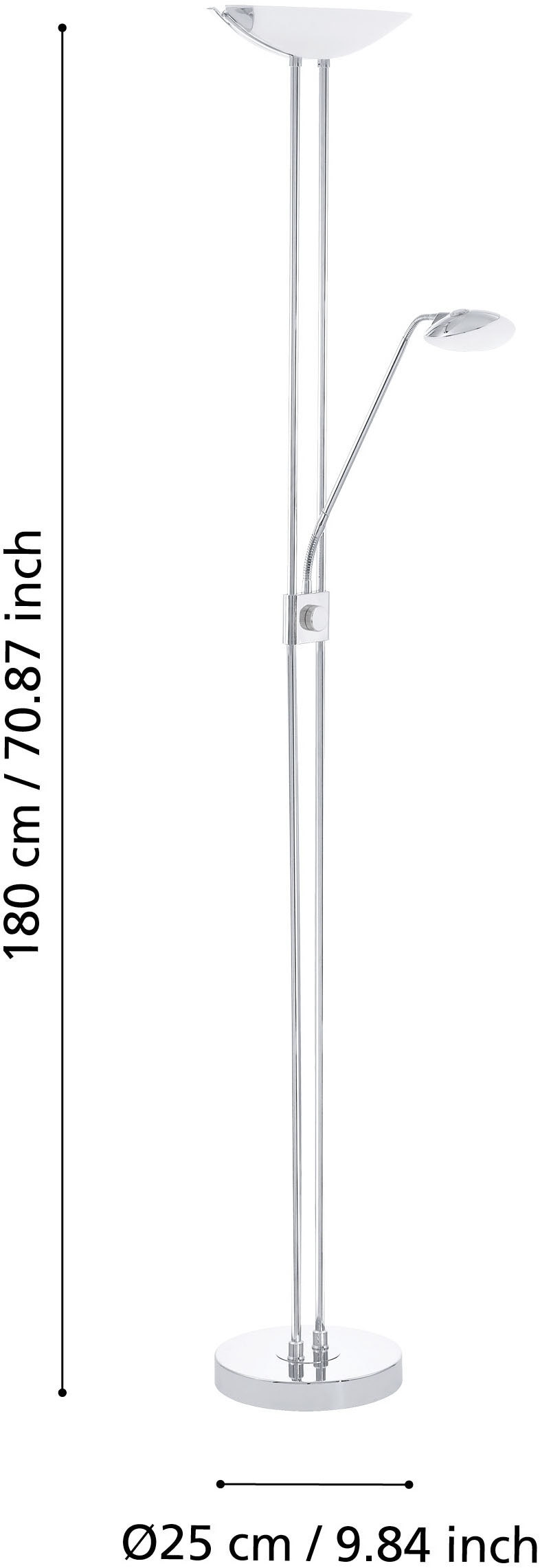 EGLO Stehlampe »BAYA LED Stehlampe - Stahl - LED;LED;LED - 20W;2,5W;2,5W - IP20« LED-Modul 1 Stk. Warmweiß Standleuchte, Leselampe, Wohzimmer, Schlafzimmer, L36 x H180 cm