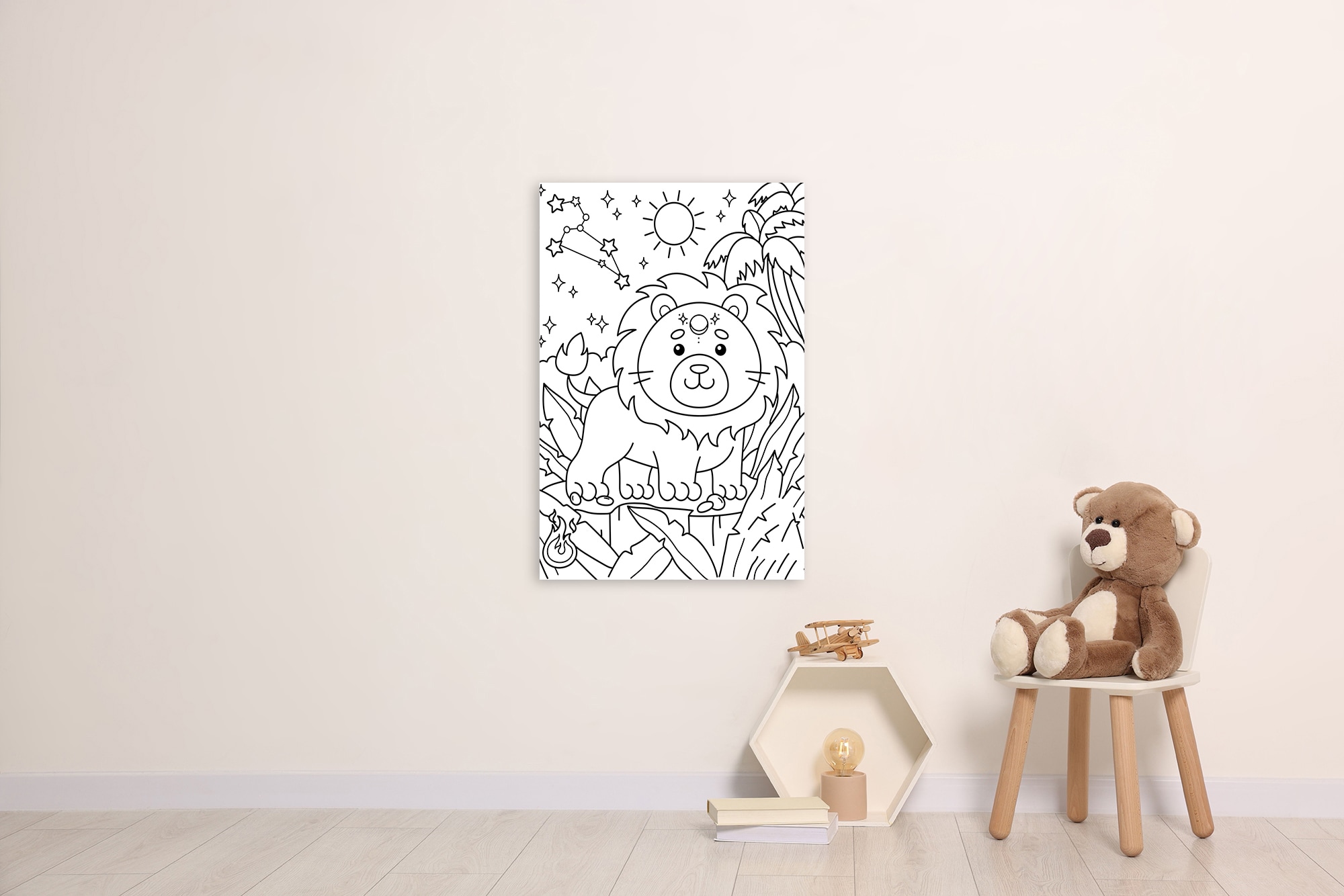 queence Bild »Löwe im Dschungel«, Blätter-Blätterbilder-Figuren-klassische Fantasie-Löwe-Löwen-Mädchen-Märchenbilder, (1 St.), DIY Wandbild aus Dibond