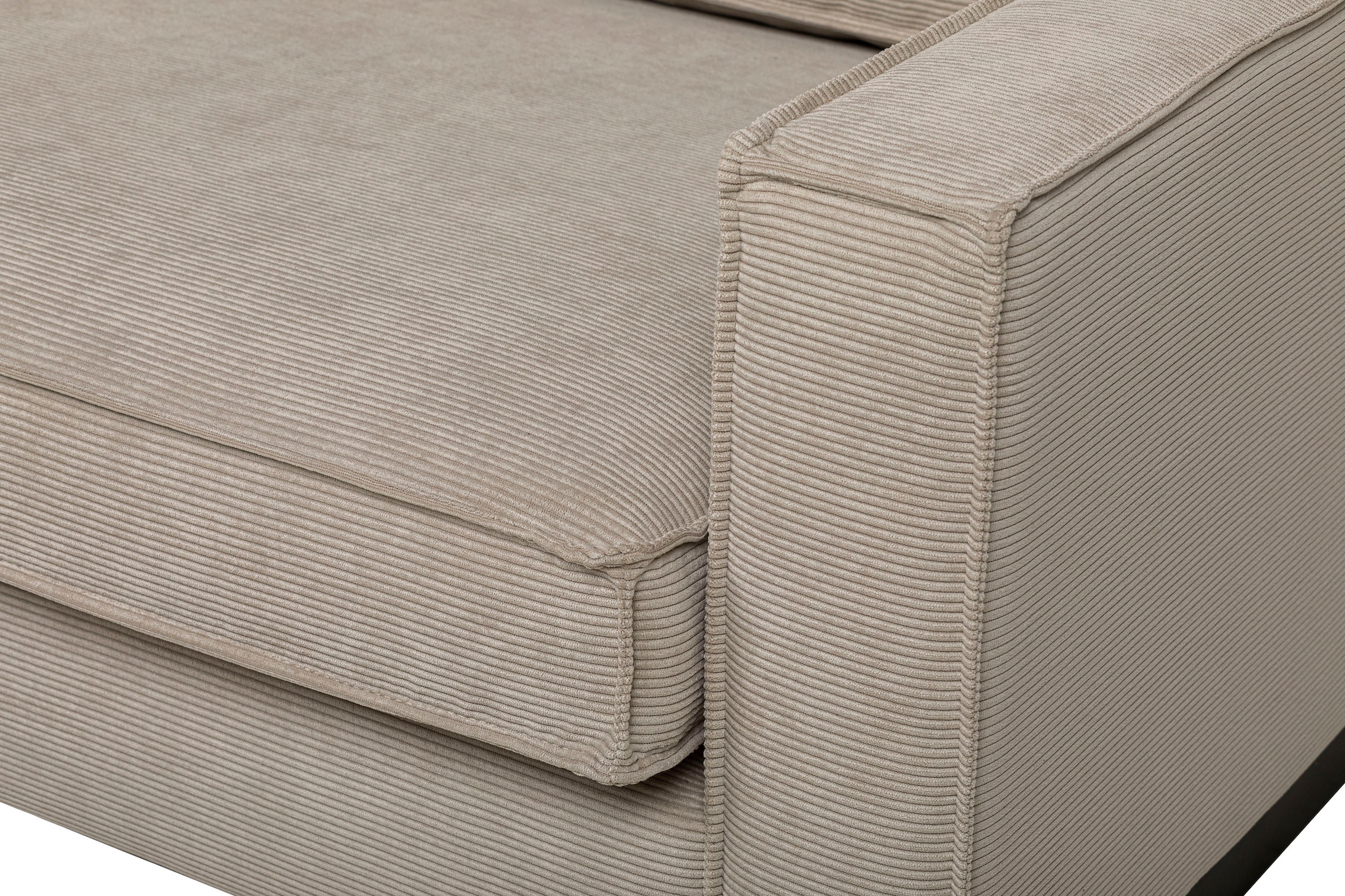 Places of Style Ecksofa »Pinto, 290 cm, Cord, Chenille, Lederoptik, Ottomane links / rechts«, mit Keder, schwarze Metallfüße, Wellenunterfederung