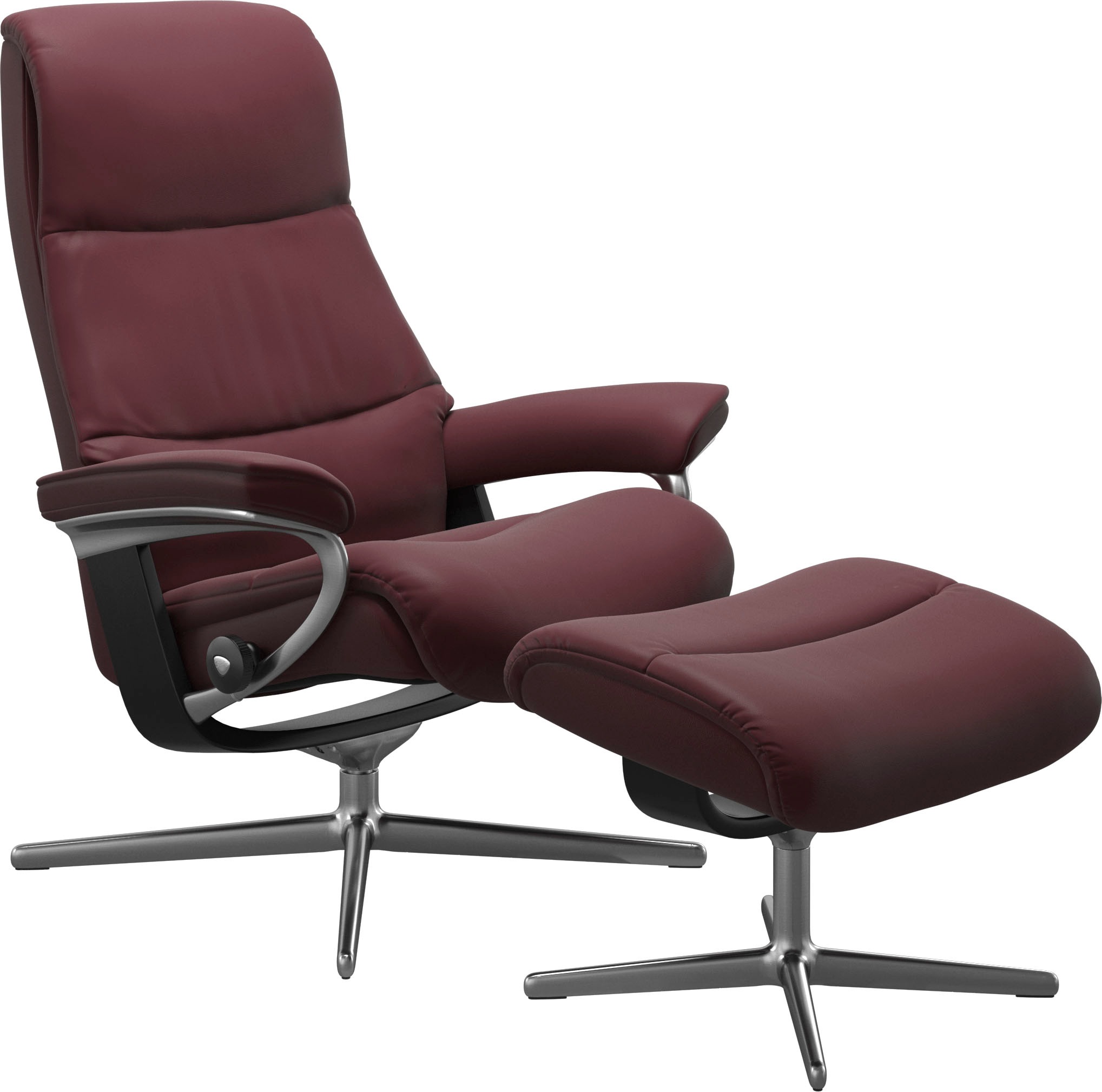 Stressless® Relaxsessel »View«, (Set, Relaxsessel mit Hocker), mit Hocker, mit Cross Base, Größe S, M & L, Holzakzent Schwarz