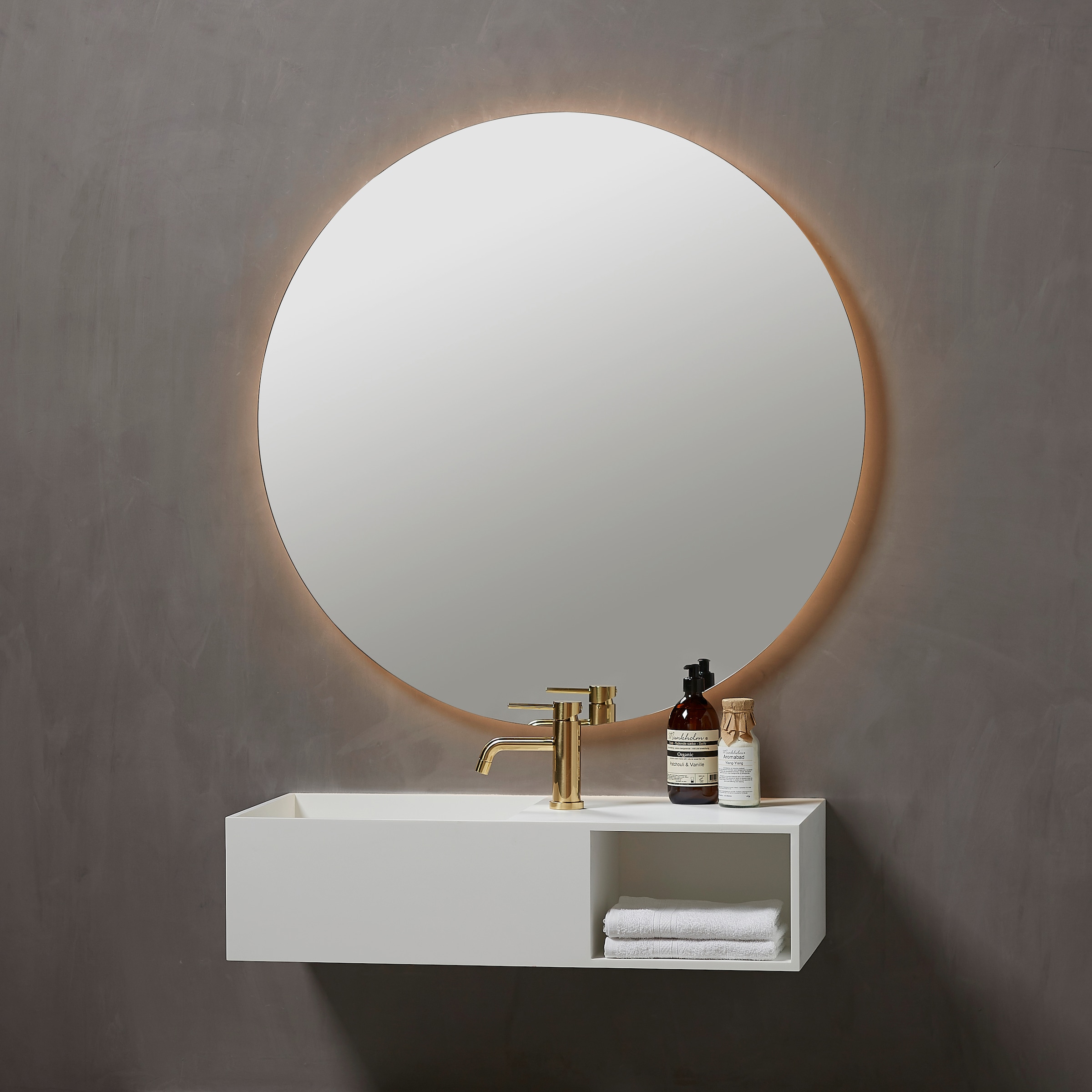 LOEVSCHALL Badspiegel »Herning Rund, Spiegel mit Hintergrundbeleuchtung« Badezimmerspiegel mit LED Beleuchtung silberfarben