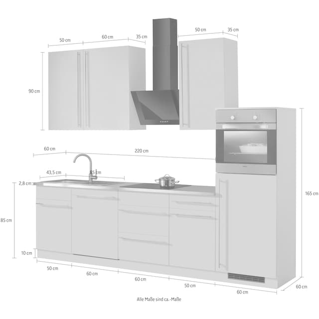 wiho Küchen Küchenzeile »Chicago«, mit E-Geräten, Gesamtbreite 280 cm auf  Rechnung bestellen