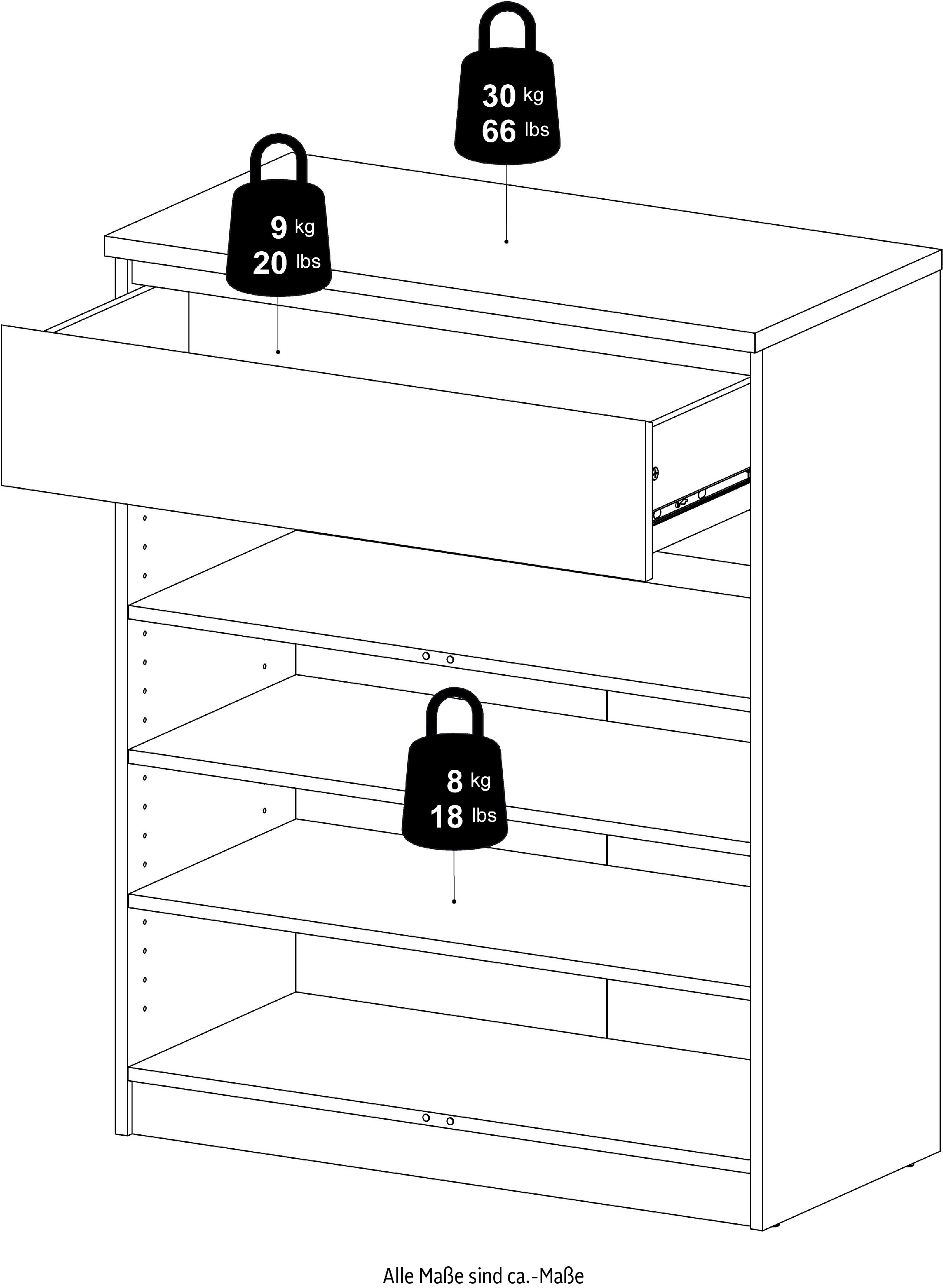 INOSIGN Kommode »Naia«, abgerundete Schubladenkanten auf Metallgleiter, Breite 80,2 cm