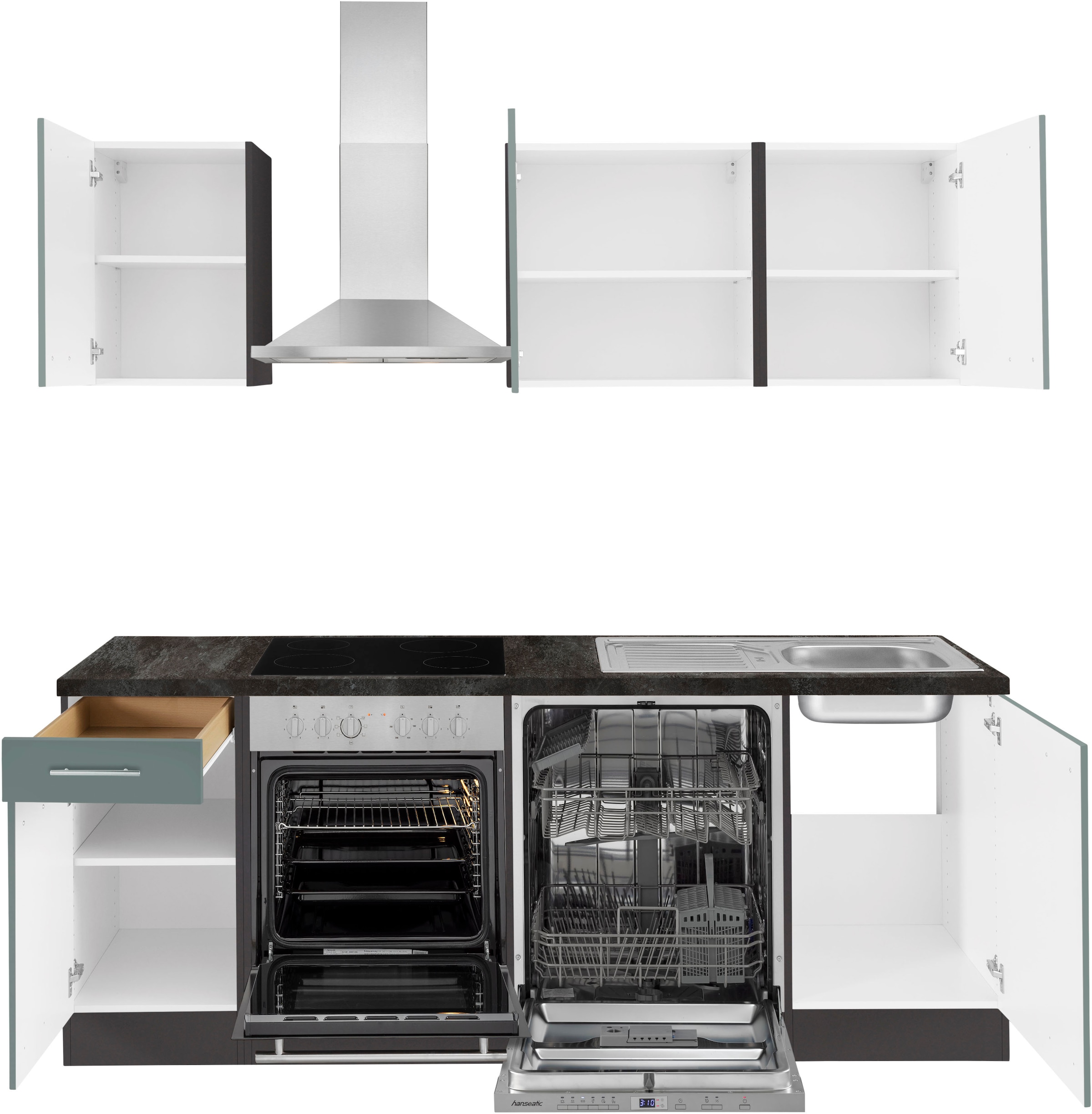 Küchenzeile auf cm, Hanseatic-E-Geräten, inkl. Breite bestellen Raten Geschirrspüler 210 »Malika«, mit OPTIFIT