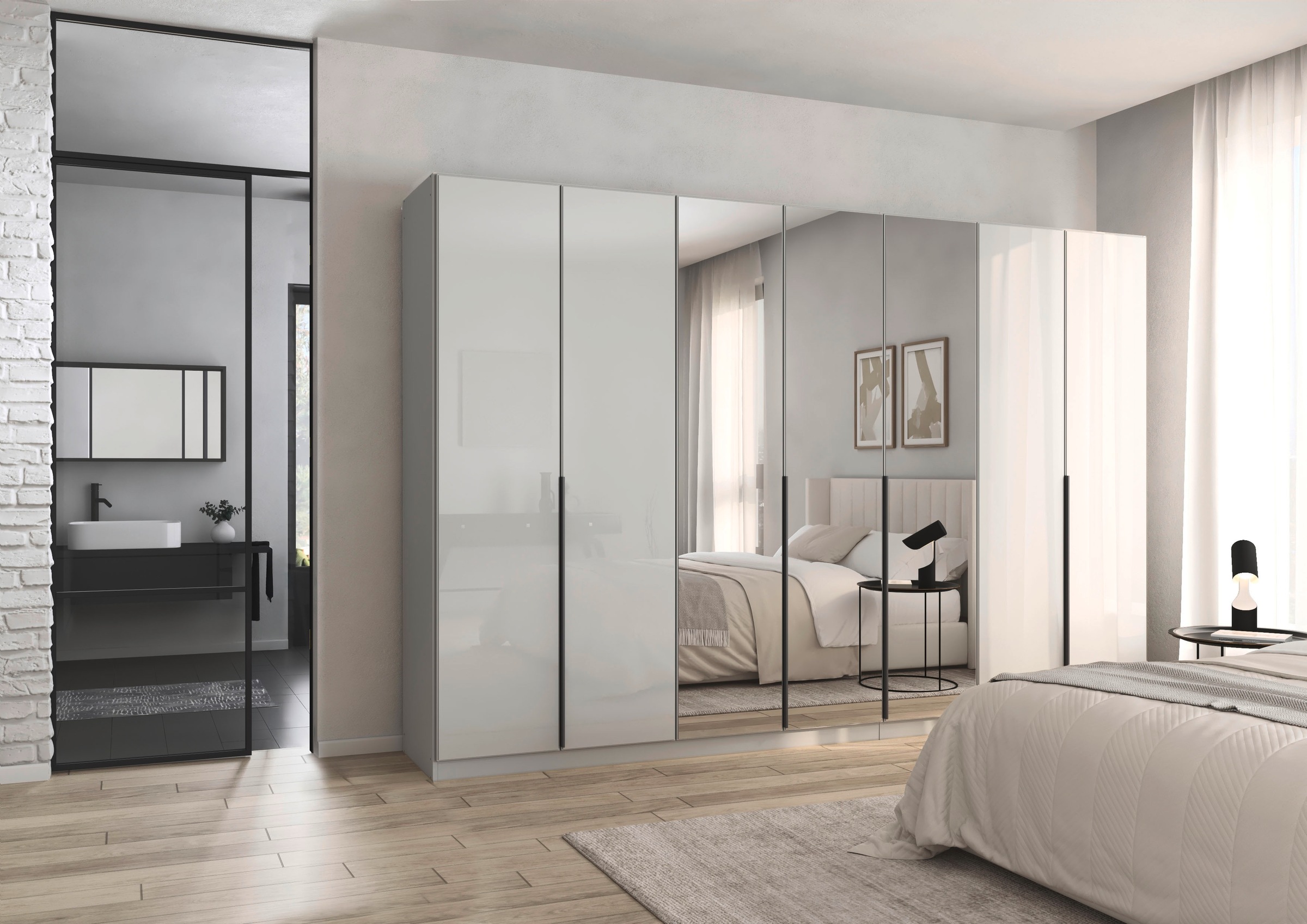 rauch Drehtürenschrank »Kleiderschrank Kleiderschränke Schrank Garderobe AGORDO mit Glasfront«, (in zwei Griff-Farben), durchdachte Innenausstattung, in 6 Breiten und 2 Höhen MADE IN GERMANY